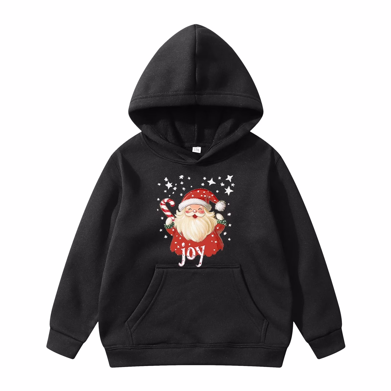 Boys Hoodies Santa Claus Print Christmas Sweatshirt For Girls Casual Long Sleeve Crewneck Pullover With Pocket Black 13-14 Years
