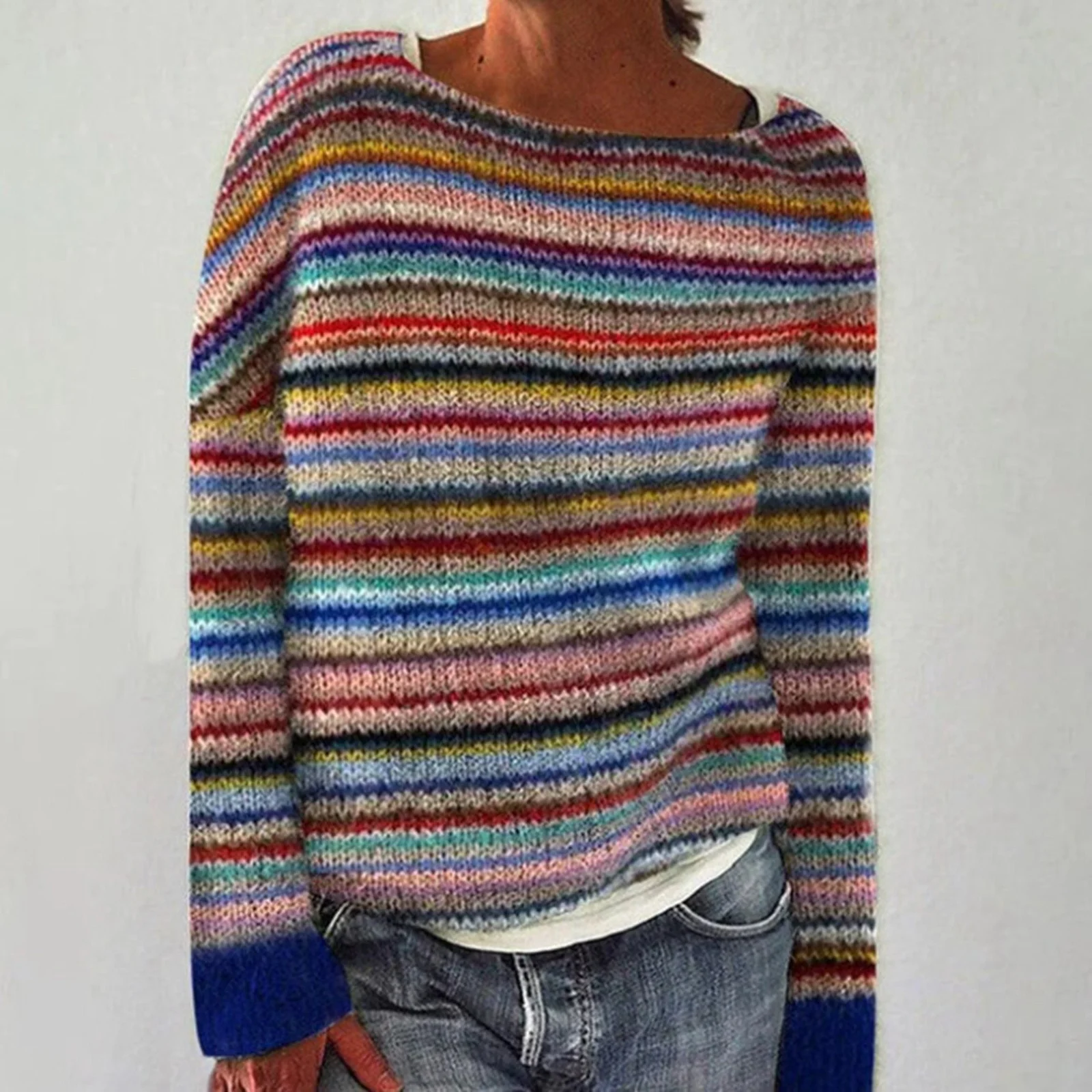 Womens Sweaters,Winter Fall Casual Loose Long Sleeve Women's Knitted Fair Isle Print Retro Sweater,Fair Isle Knit Pullover Sweater L