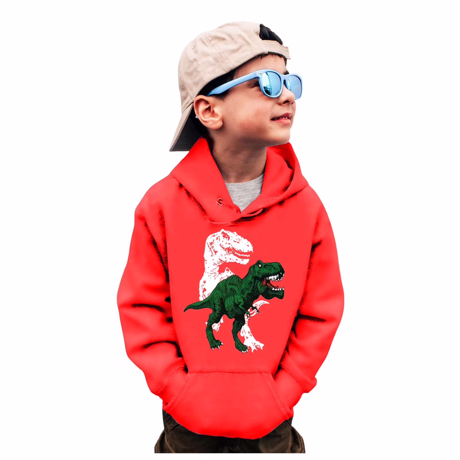 Baby Boys Hoodies Dinosaur Printed Drop Shoulder Outwear Trendy Spring Casual Girls and Toddlers' Pullover Hoodie Sweatshirt,A1-Red,3-4 Years