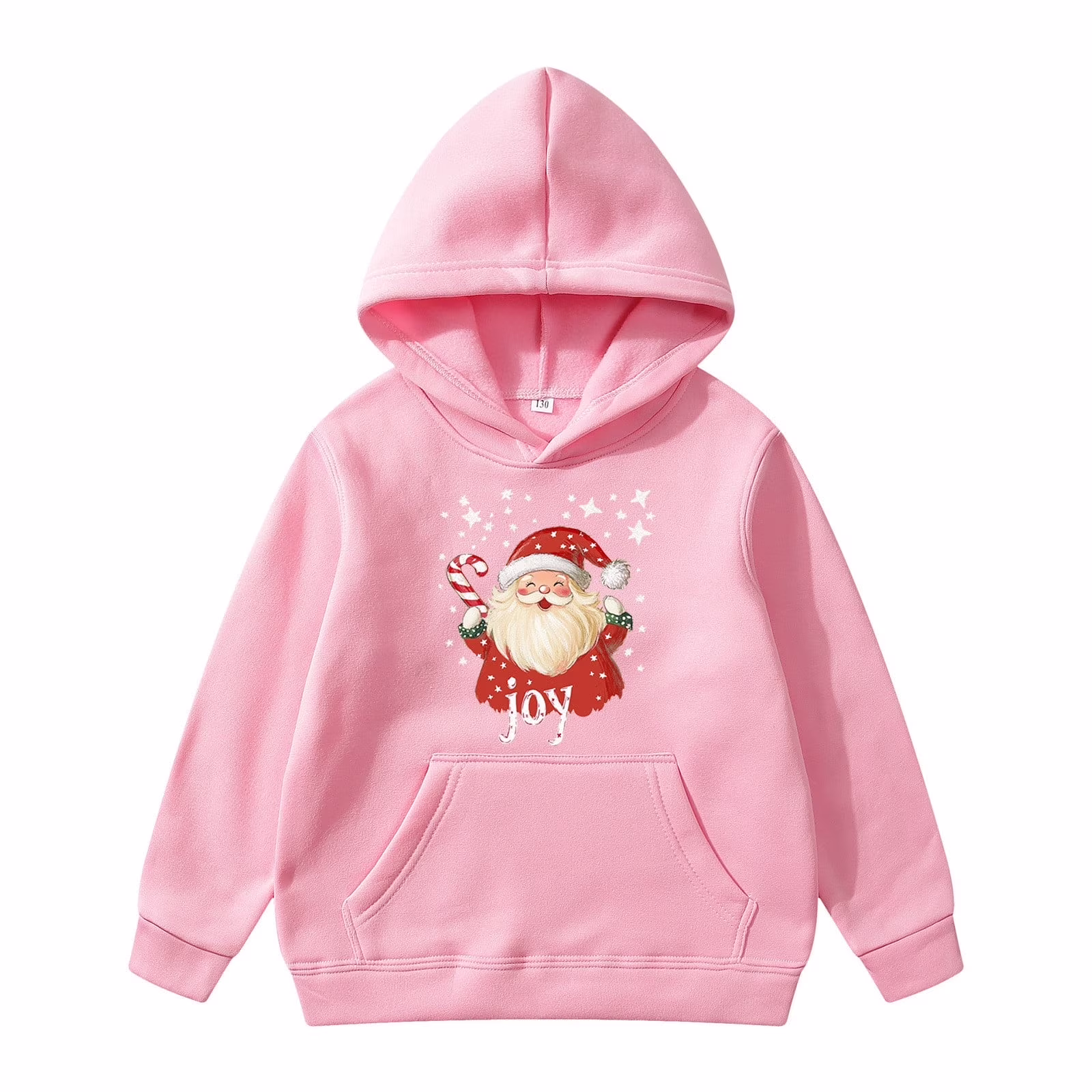 Boys Hoodies Santa Claus Print Christmas Sweatshirt For Girls Casual Long Sleeve Crewneck Pullover With Pocket Pink 9-10 Years
