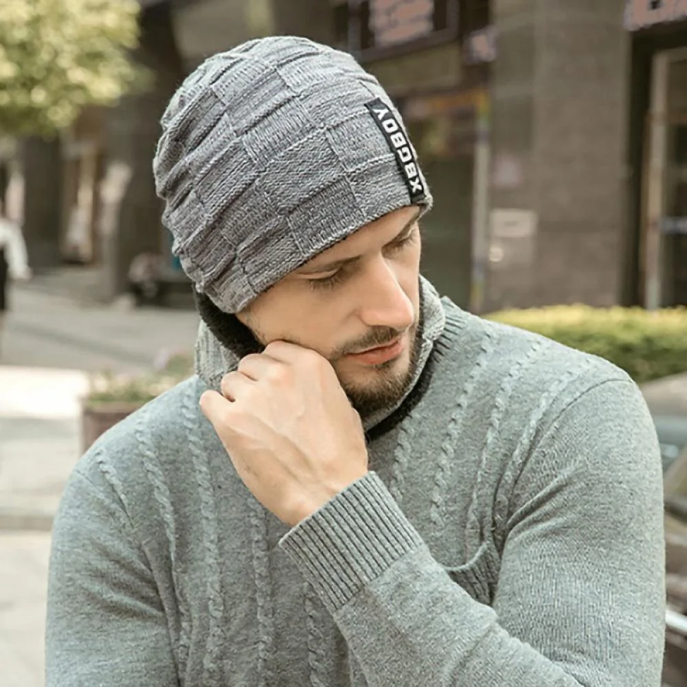 Deepwonder Autumn Winter Beanie Knit Hat Scarf Set For Men Daily Knit Ribbed Cap Neck Warm & Soft Stylish Toboggan Skull Caps For Cold Weather 2 PCS