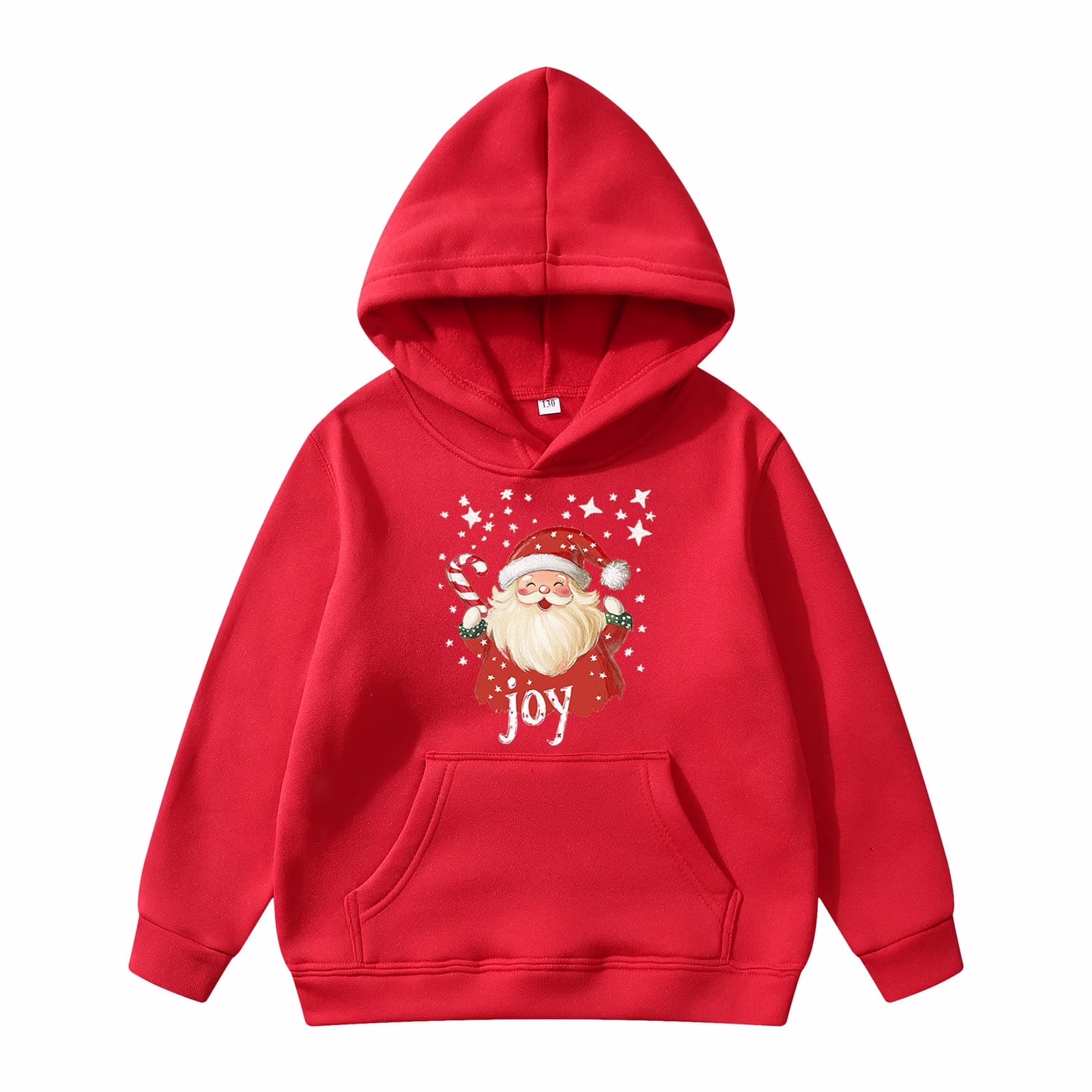 Girls Hoodies Santa Claus Print Christmas Sweatshirt For Boys Casual Long Sleeve Crewneck Pullover With Pocket Red 11-12 Years