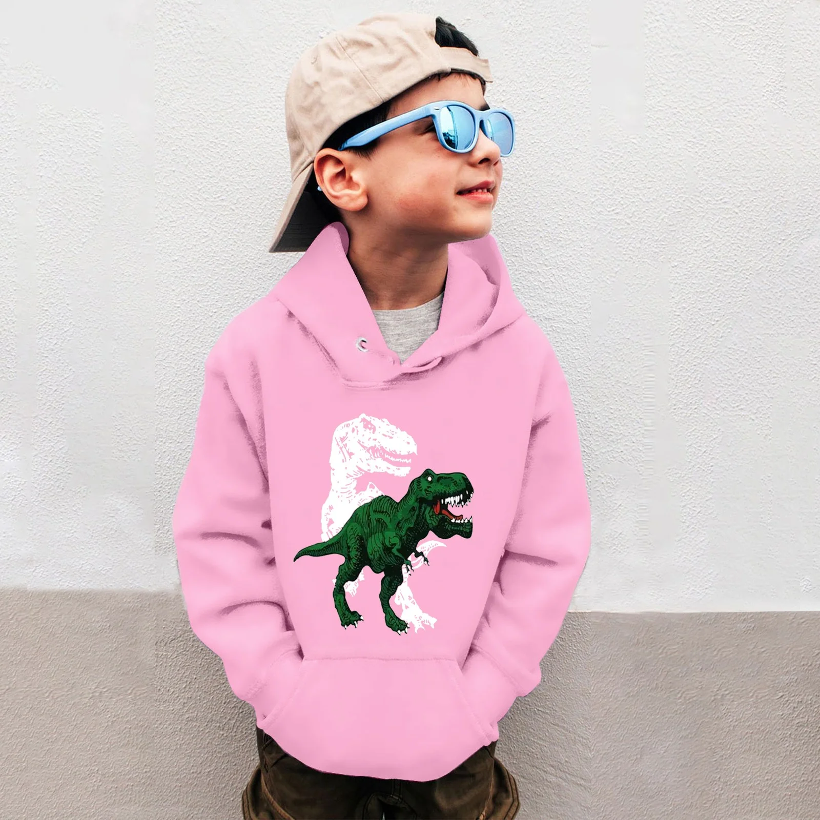 Baby Boys Hoodies Dinosaur Printed Drop Shoulder Outwear Trendy Spring Casual Girls and Toddlers' Pullover Hoodie Sweatshirt,A1-Pink,5-6 Years
