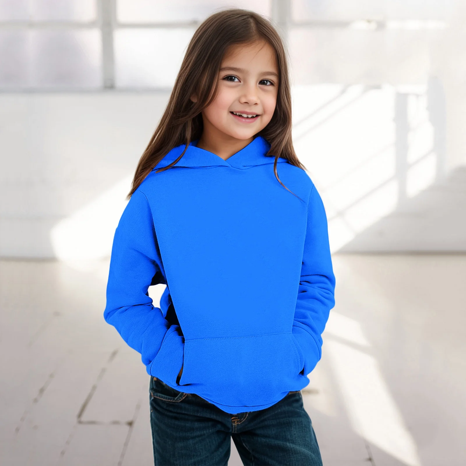 Girls Boys Hoodies Long Sleeve Hooded Soild Color Print Kids Pullover Sweatshirt with Pockets(110 2-3 Years,Dark Blue)