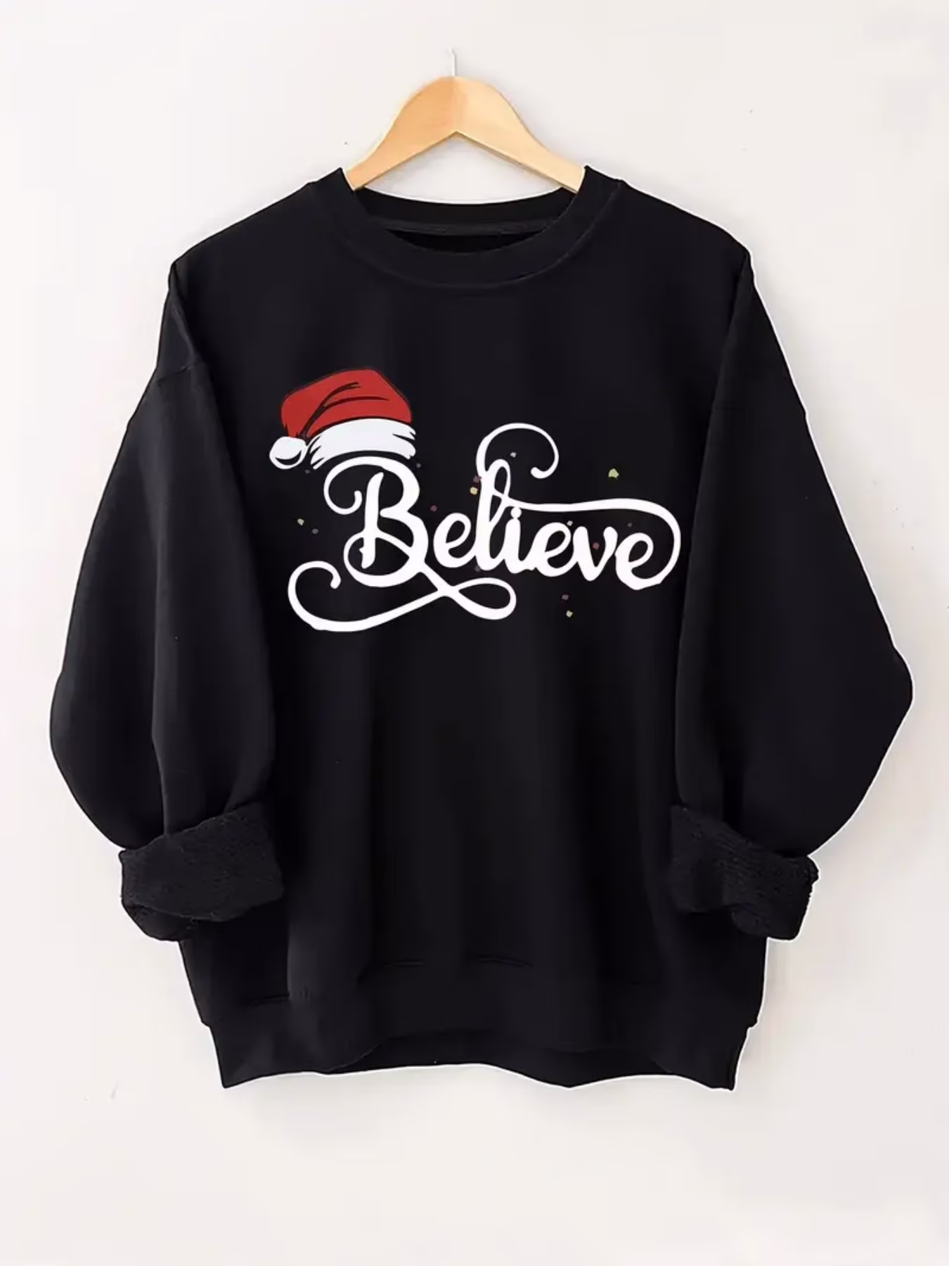 Women's Black Christmas  Graphic Sweatshirt Santa Hat Snowflake Pullover, Christmas Sweatshirts