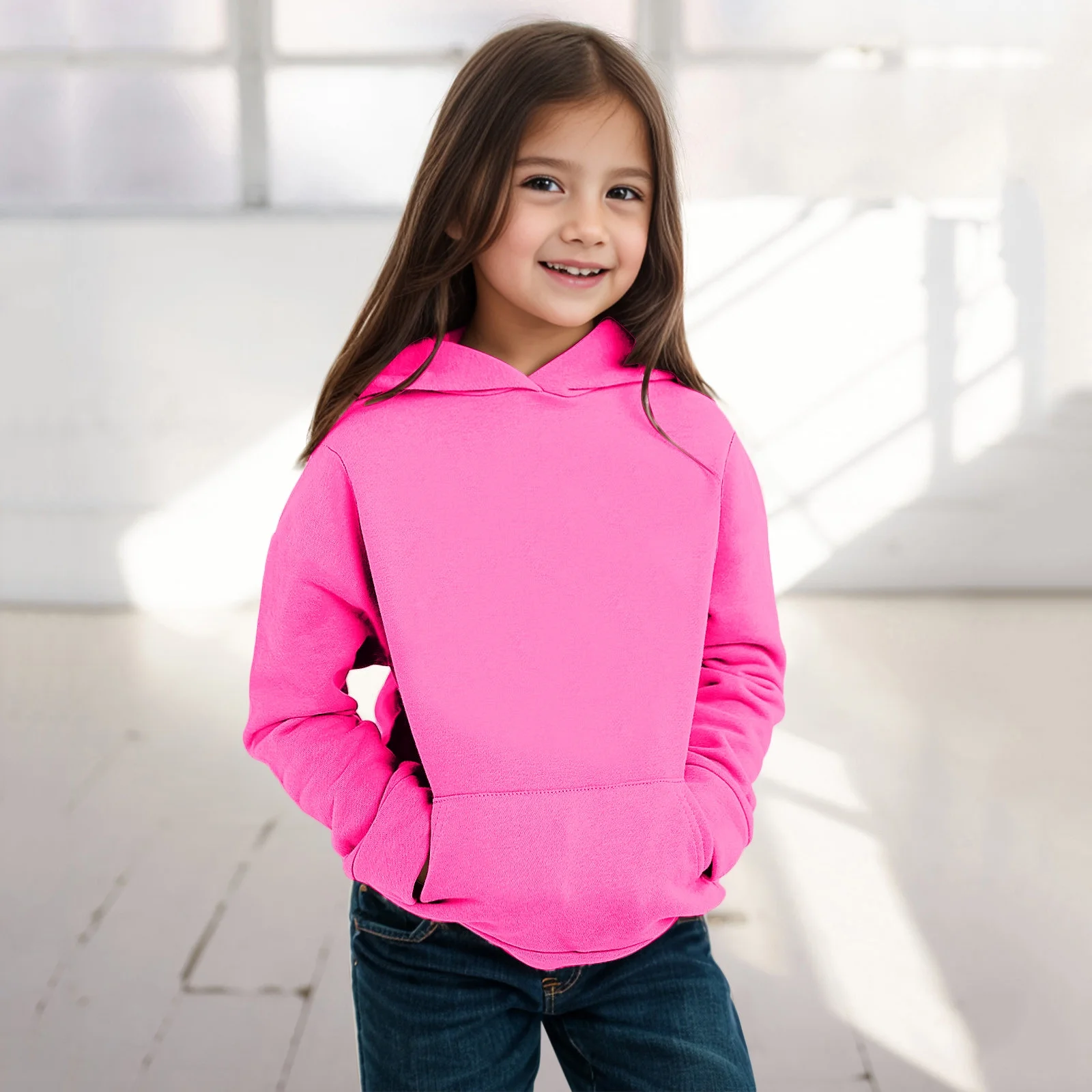 Girls Boys Hoodies Long Sleeve Hooded Soild Color Print Kids Pullover Sweatshirt with Pockets(110 2-3 Years,Hot Pink)