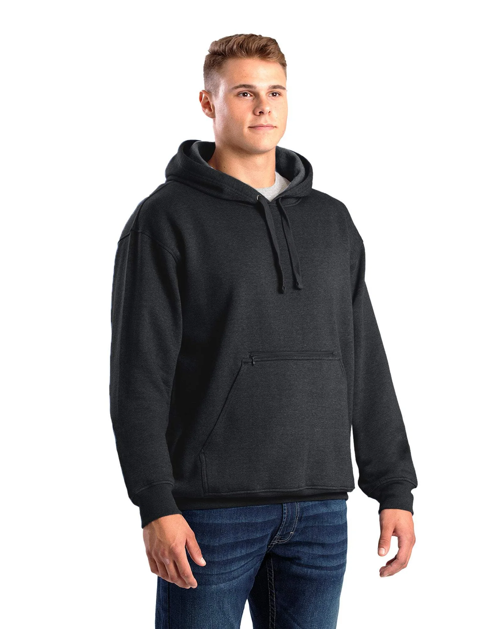 Men's Zippered Pocket Hooded Pullover Sweatshirt