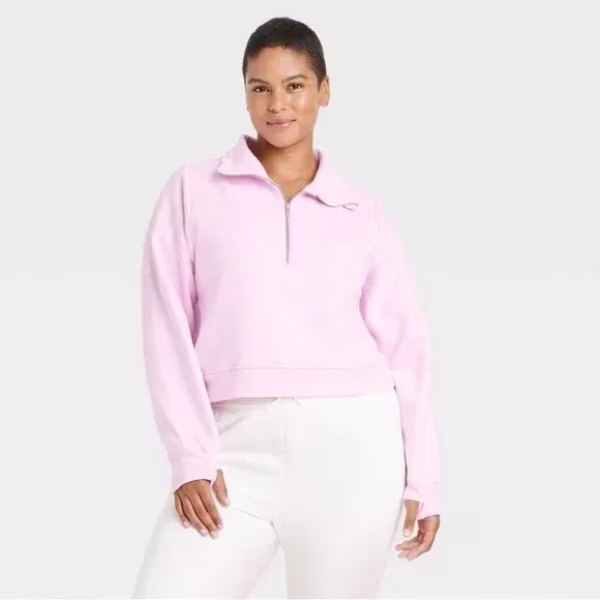 Women's Fleece Half Zip Pullover Sweatshirt Pink -