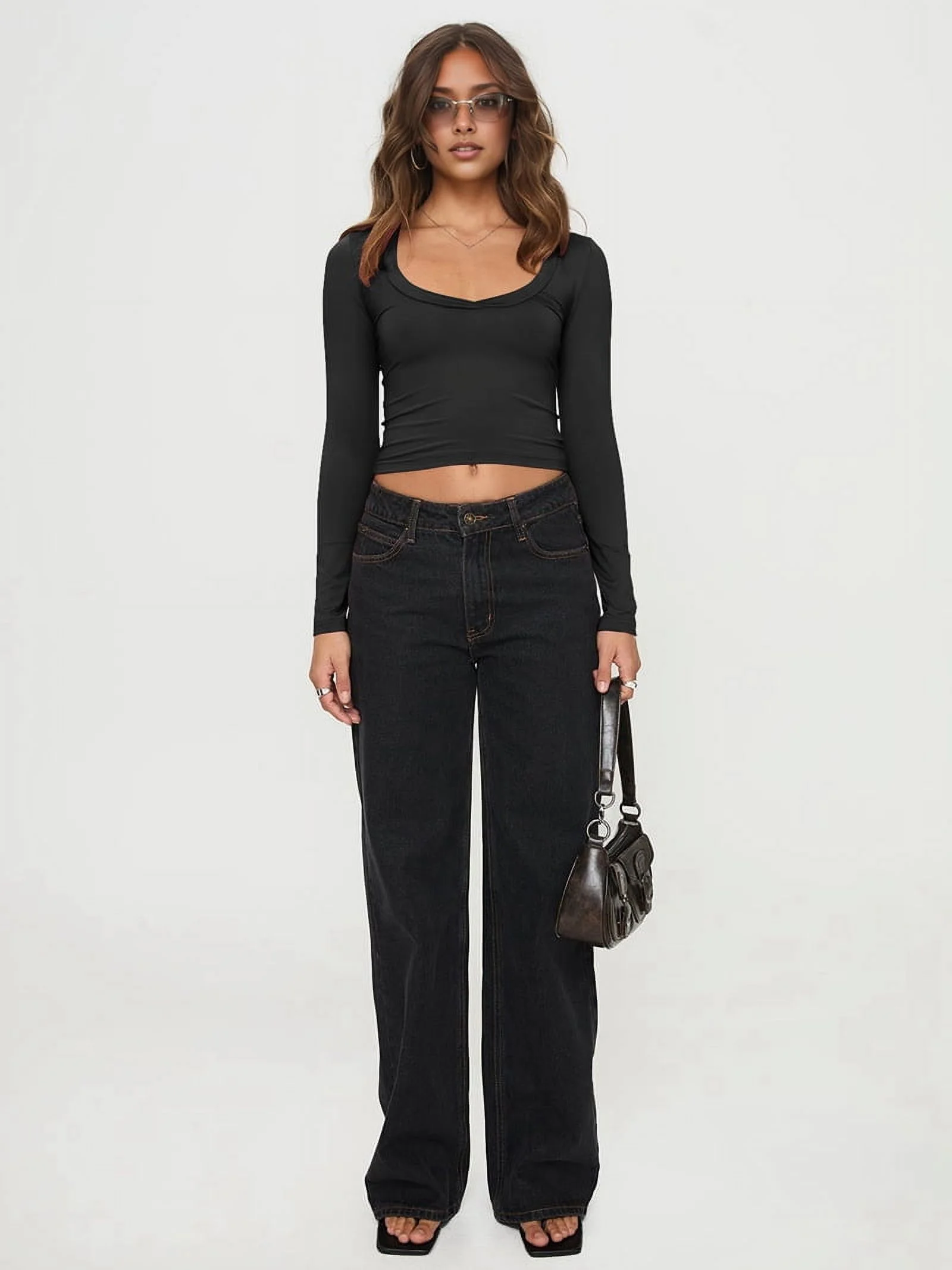 Gdvsclr Long Sleeve Crop Tops Workout Athletic Gym Shirts Cropped Sweatshirts for Women Black S