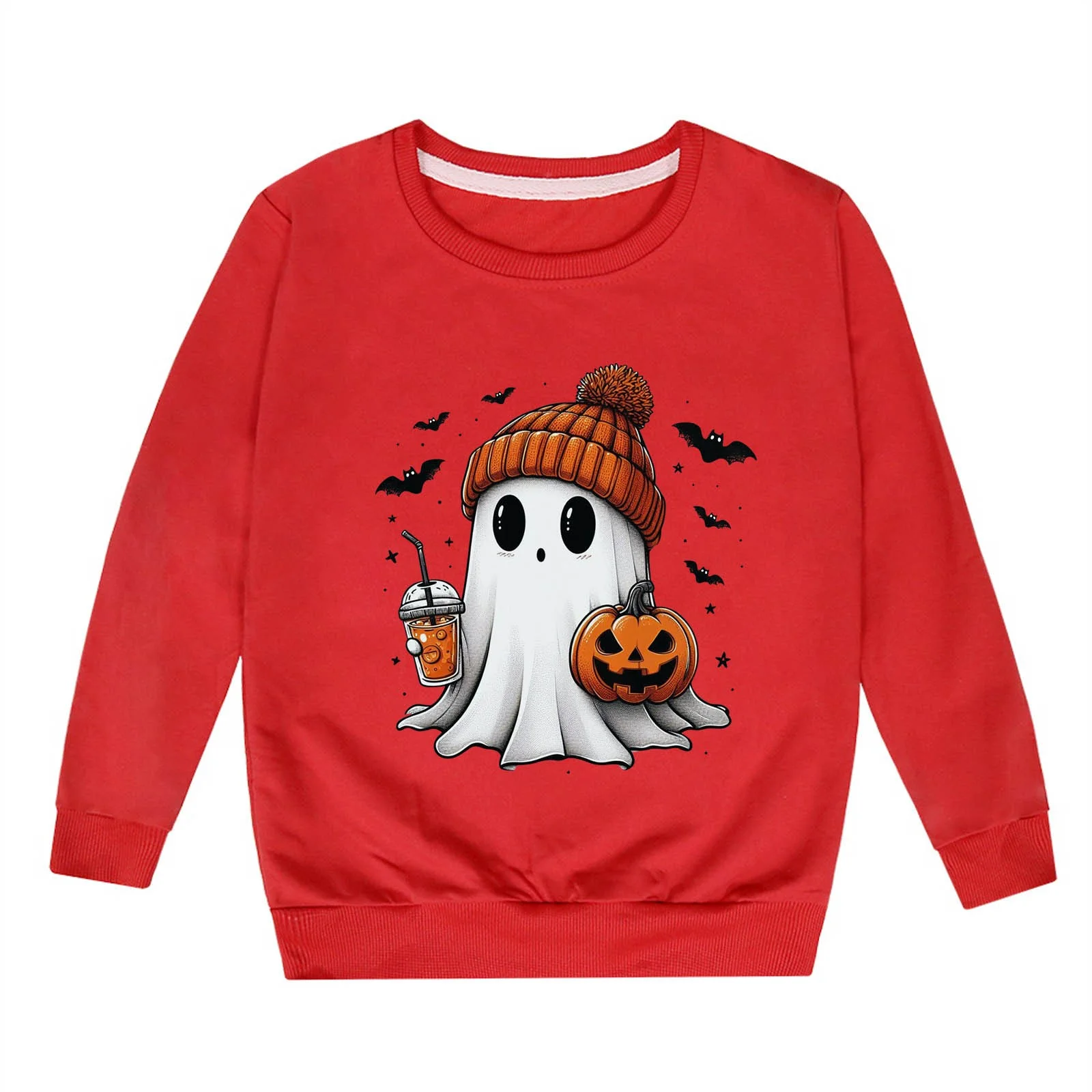 Children Fashion Halloween Cute Printed Crew Neck Hoodless Long Sleeve Sweatshirt