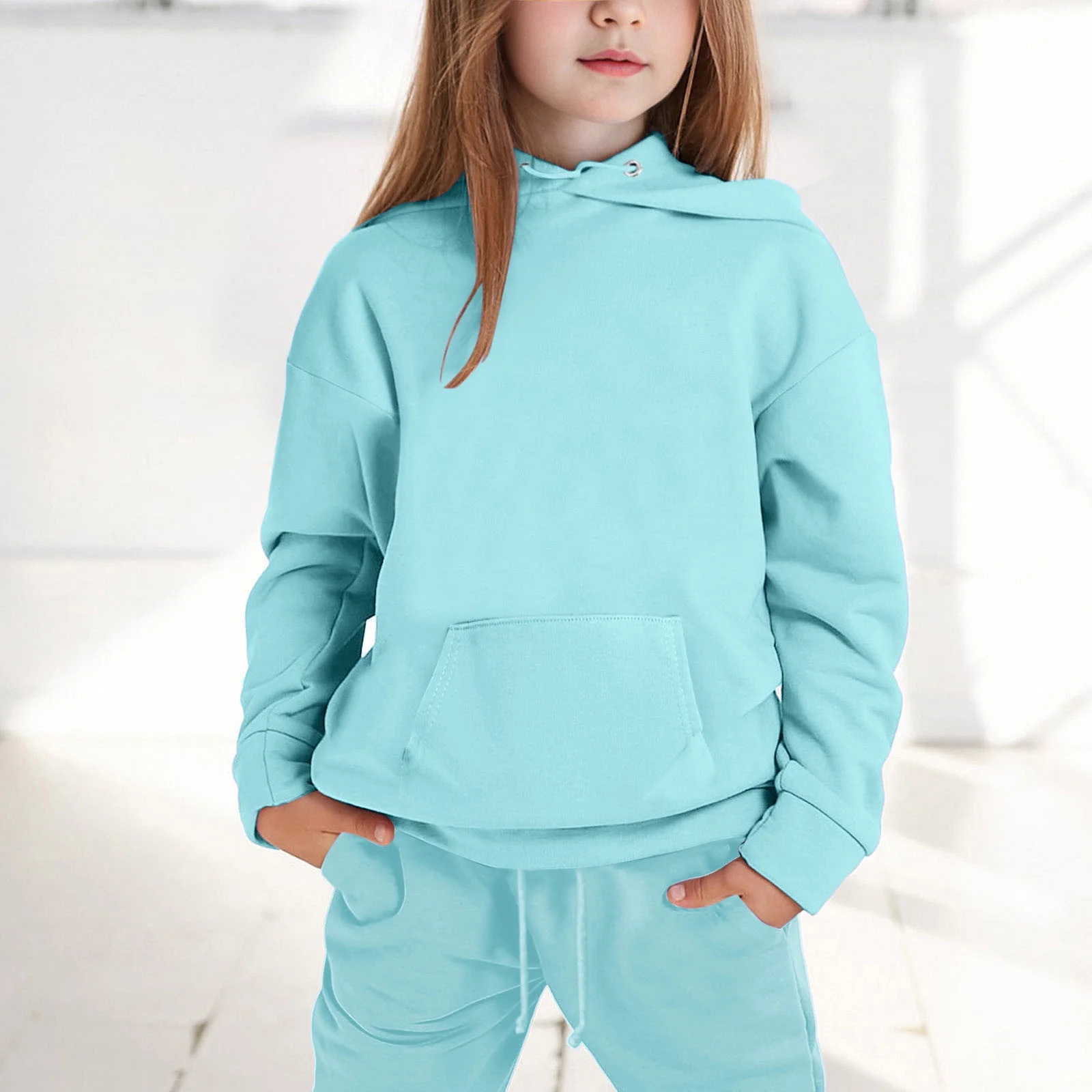 Toddler Long Sleeve Solid Warm Hoodie Pullover Tops Pants Kids Outfits Sweat Suit Blue,2-3T Girls Activewear