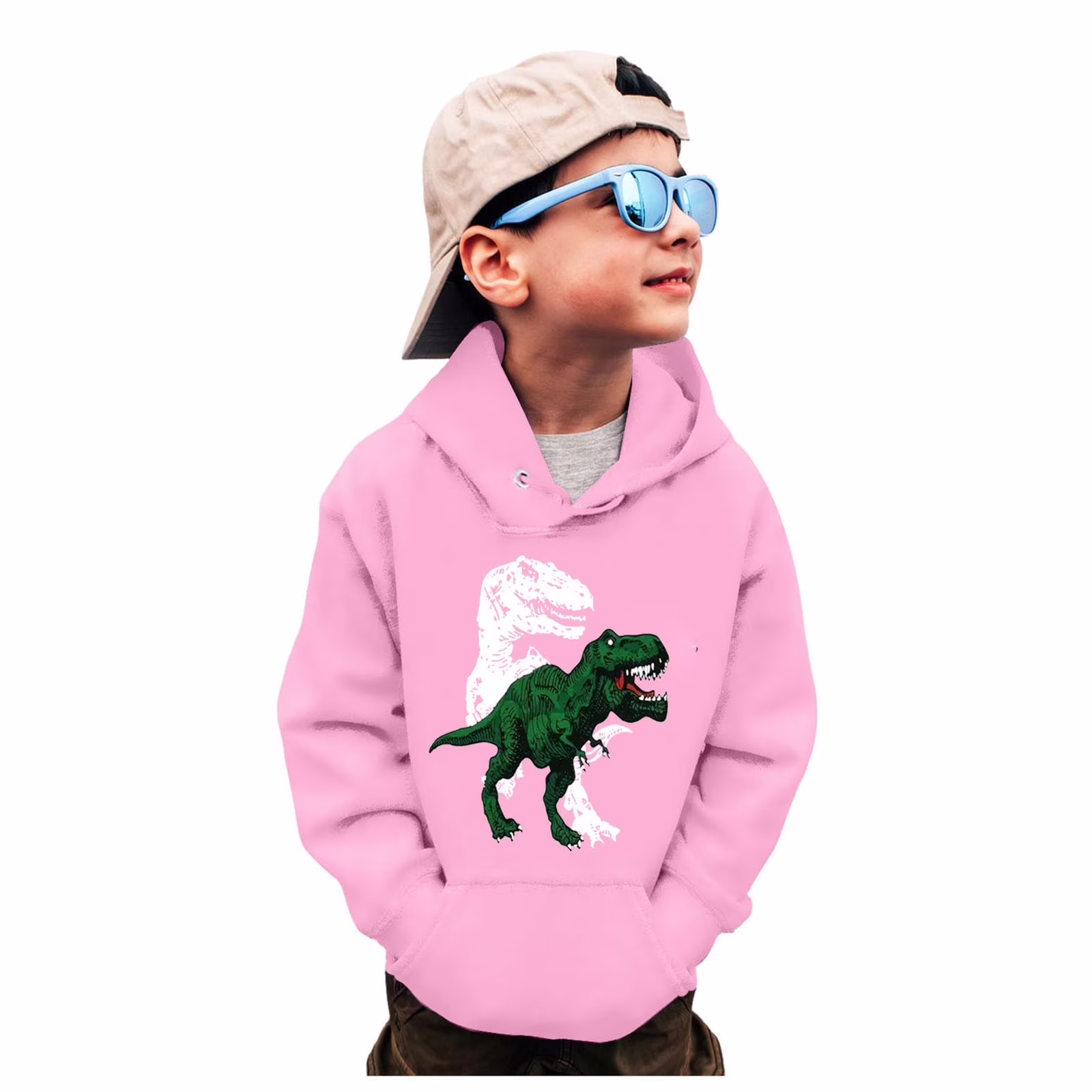 Baby Boys Hoodies Dinosaur Printed Drop Shoulder Outwear Trendy Spring Casual Girls and Toddlers' Pullover Hoodie Sweatshirt,A1-Pink,5-6 Years