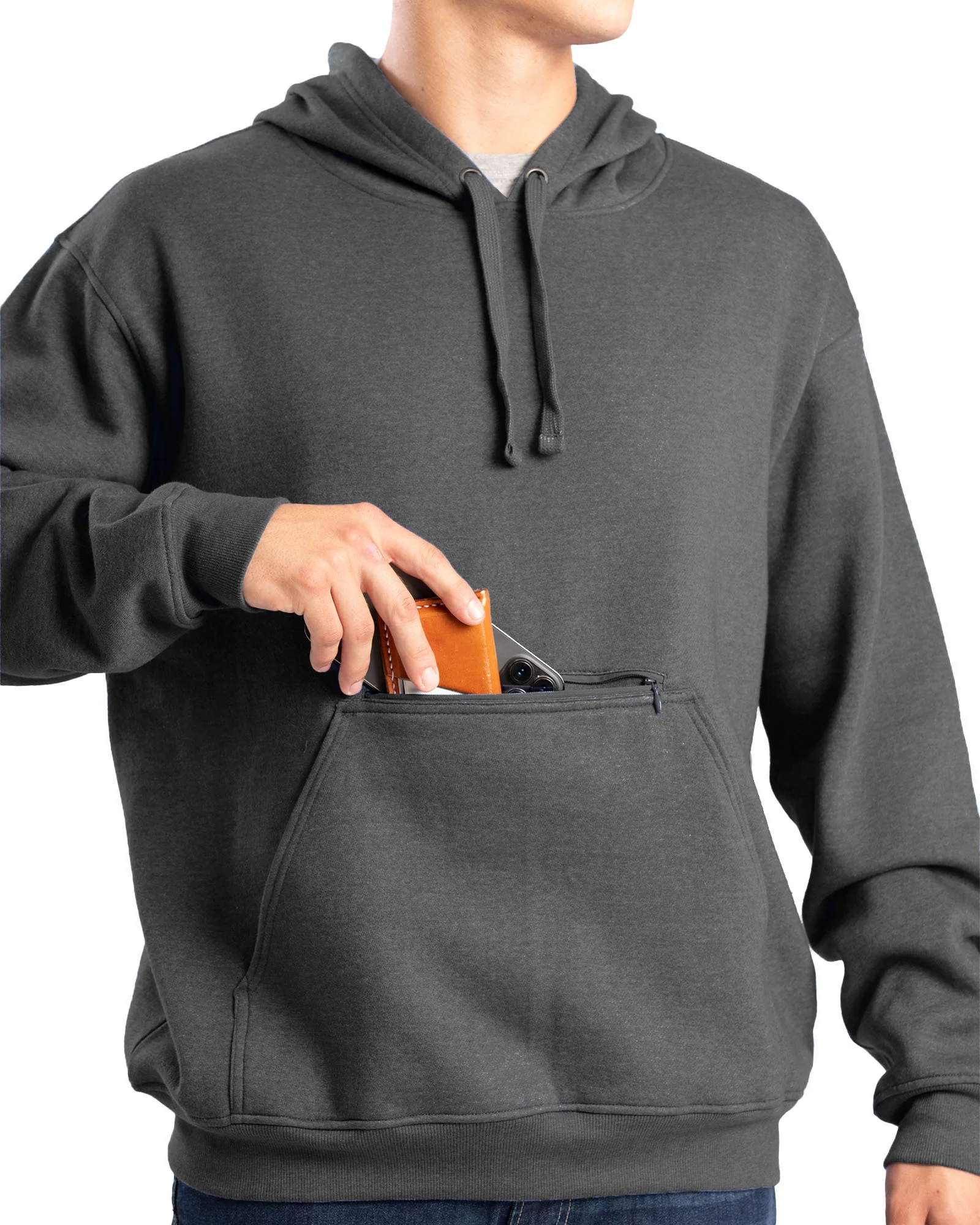 Men's Zippered Pocket Hooded Pullover Sweatshirt