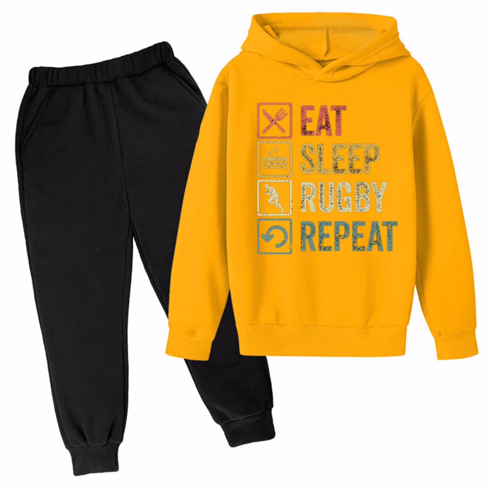 Girl's Boys 2Pcs Ptint Long Sleeve Pullover Hooded Sweatshirt Set Sweatsuits and Casual Sweatpants with Pocket