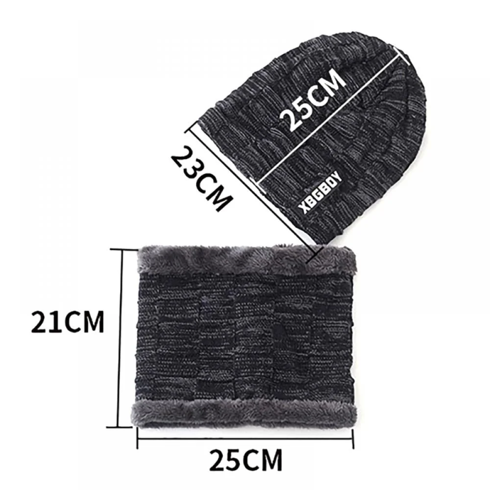 Deepwonder Men's Warm Knit Hat and Scarf Set, Fleece Beanies Velvet Insulated, Brown and Gray