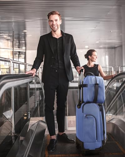 BAGSMART Carry-On Luggage Airline Approved, 20 inch Expandable Suitcase with Duffel bag, Softside Lightweight Suitcases with Spinner Wheels, Durable Travel Luggage, Carry-On Gray