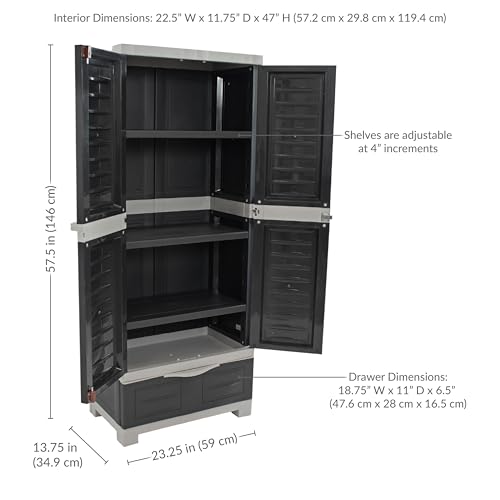 Sunnydaze Lockable Storage Cabinet – Indoor or Outdoor Utility Storage Cabinet with 3 Adjustable Shelves - 57.5
