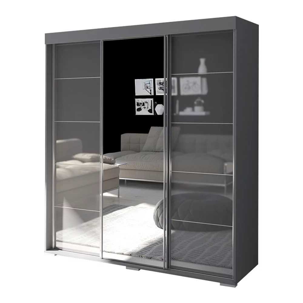 Meble Furniture & Rugs Aria Modern 3-door Wardrobe Armoire with Mirror Black