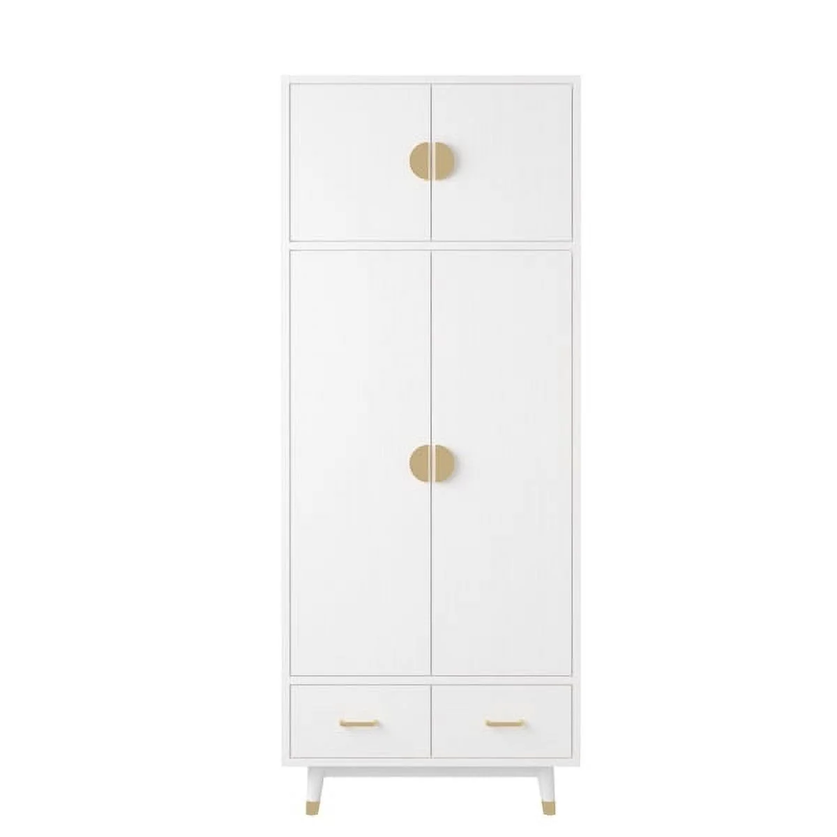 SYTHERS 4 Door Wood Wardrobe Bedroom Closet with Clothing Rod inside Cabinet and 2 Drawers for Storage, White(31.5