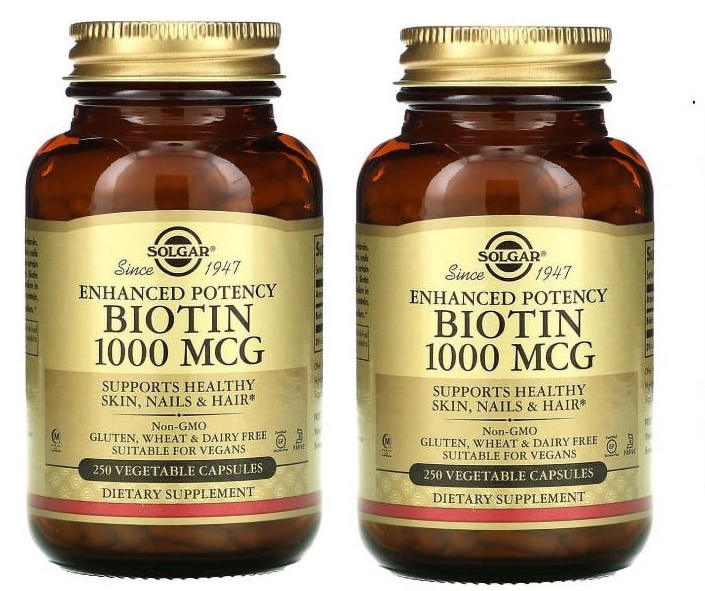 Solgar - Biotin 1000 mcg, 250 Vegetable Capsules - 2 Packs