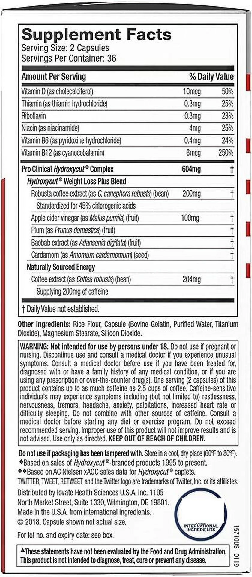 Hydroxycut Weight Loss Pills for Women & Men, 72 Capsules