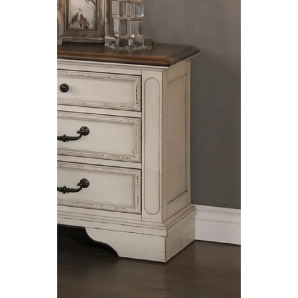 New Traditional Look Wooden Nightstand Drawers Bed Side Table Polished White Finish  White + Solid Wood + American Traditional + Classic + Traditional + 3 Drawers + Drawers + Bedside Cabinet