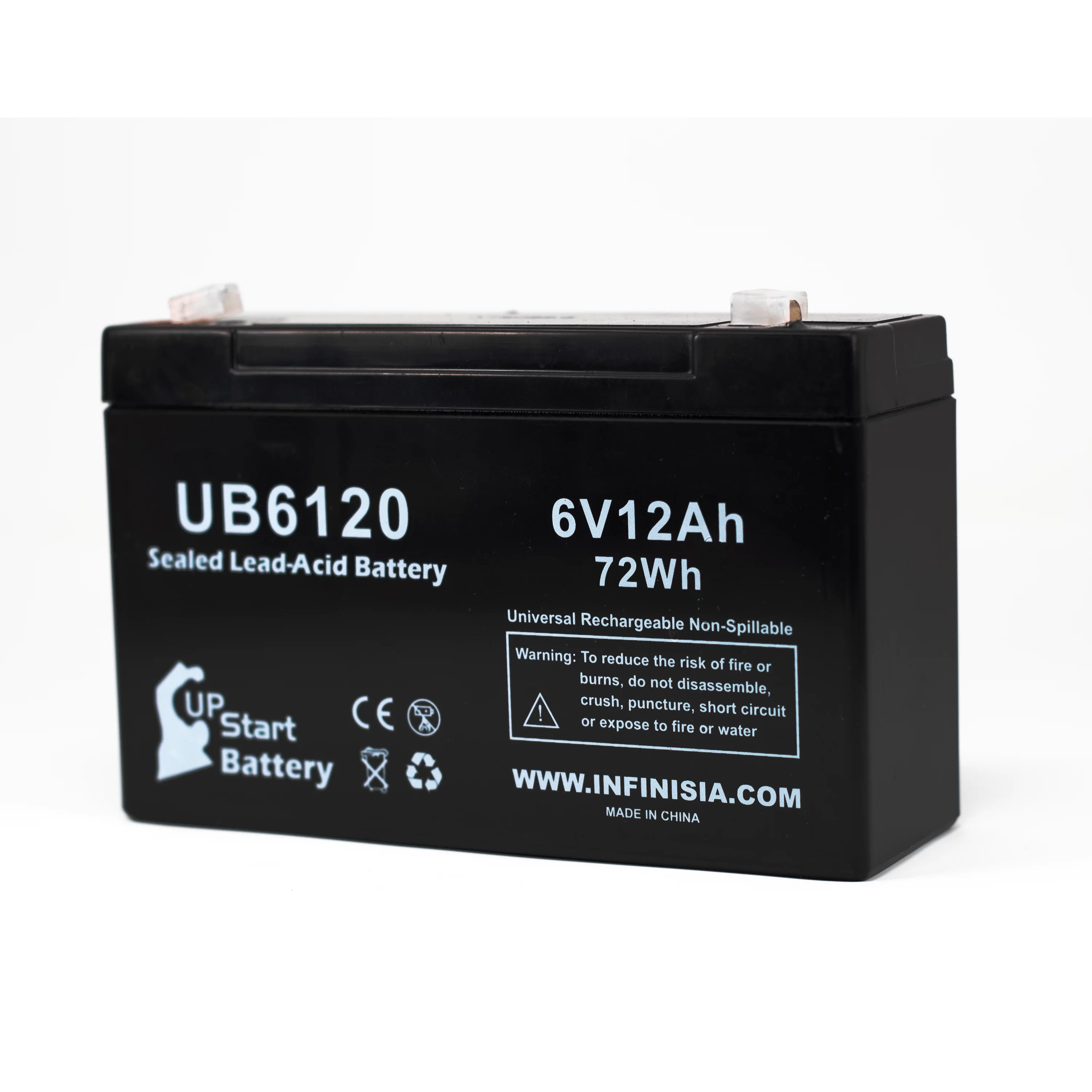 4x Pack - Compatible BAXTER HEALTHCARE INFUSION PUMP Battery - Replacement UB6120 Universal Sealed Lead Acid Battery (6V, 12Ah, 12000mAh, F1 Terminal, AGM, SLA) - Includes 8 F1 to F2 Terminal Adapters