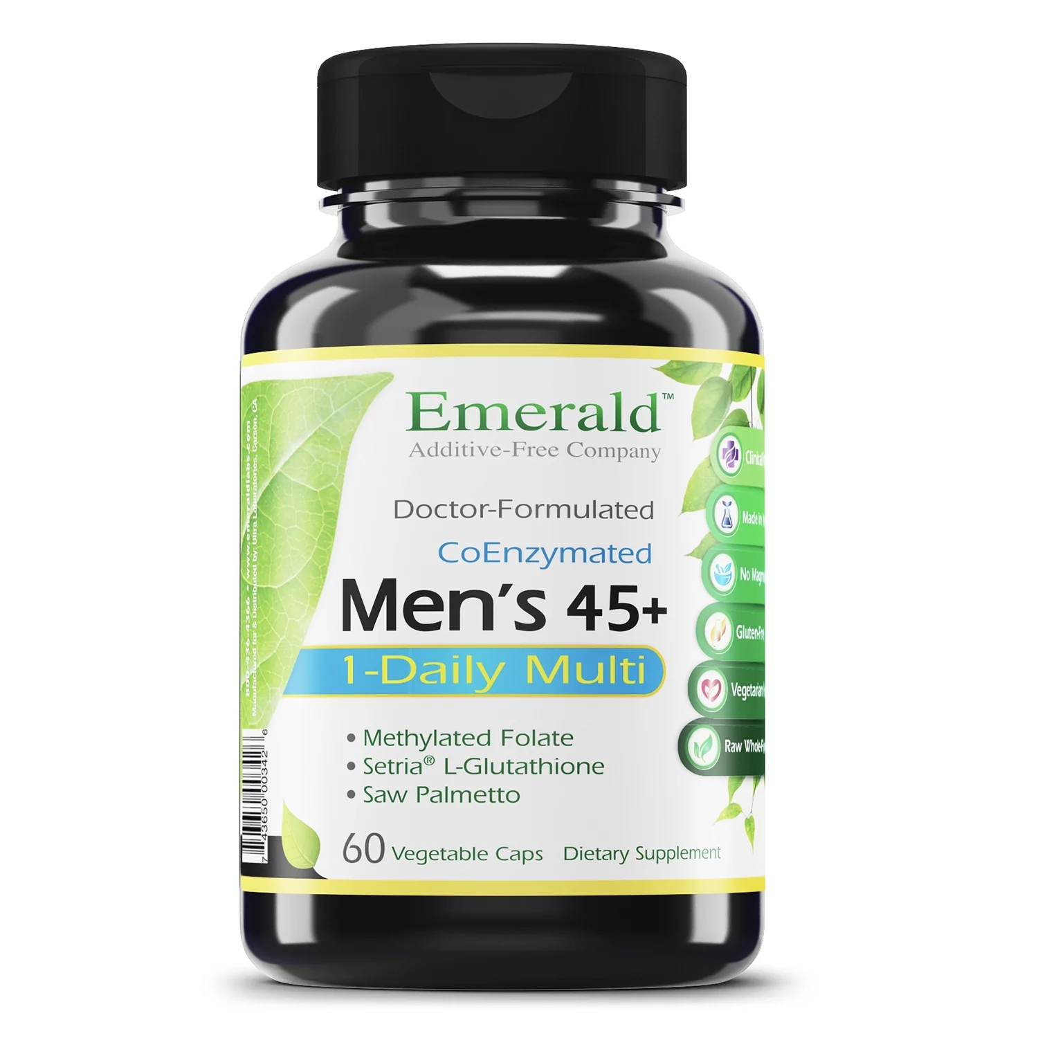 Emerald Labs Men's 45+ 1-Daily Multi - Multivitamin with CoQ10, Saw Palmetto and Lycopene to Support Heart Health, Energy Levels, Immune System, and Strong Bones - 60 Vegetable Capsules