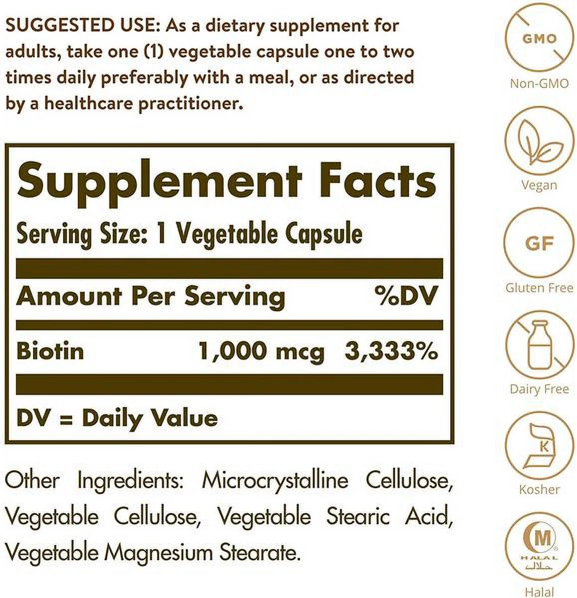 Solgar - Biotin 1000 mcg, 250 Vegetable Capsules - 2 Packs