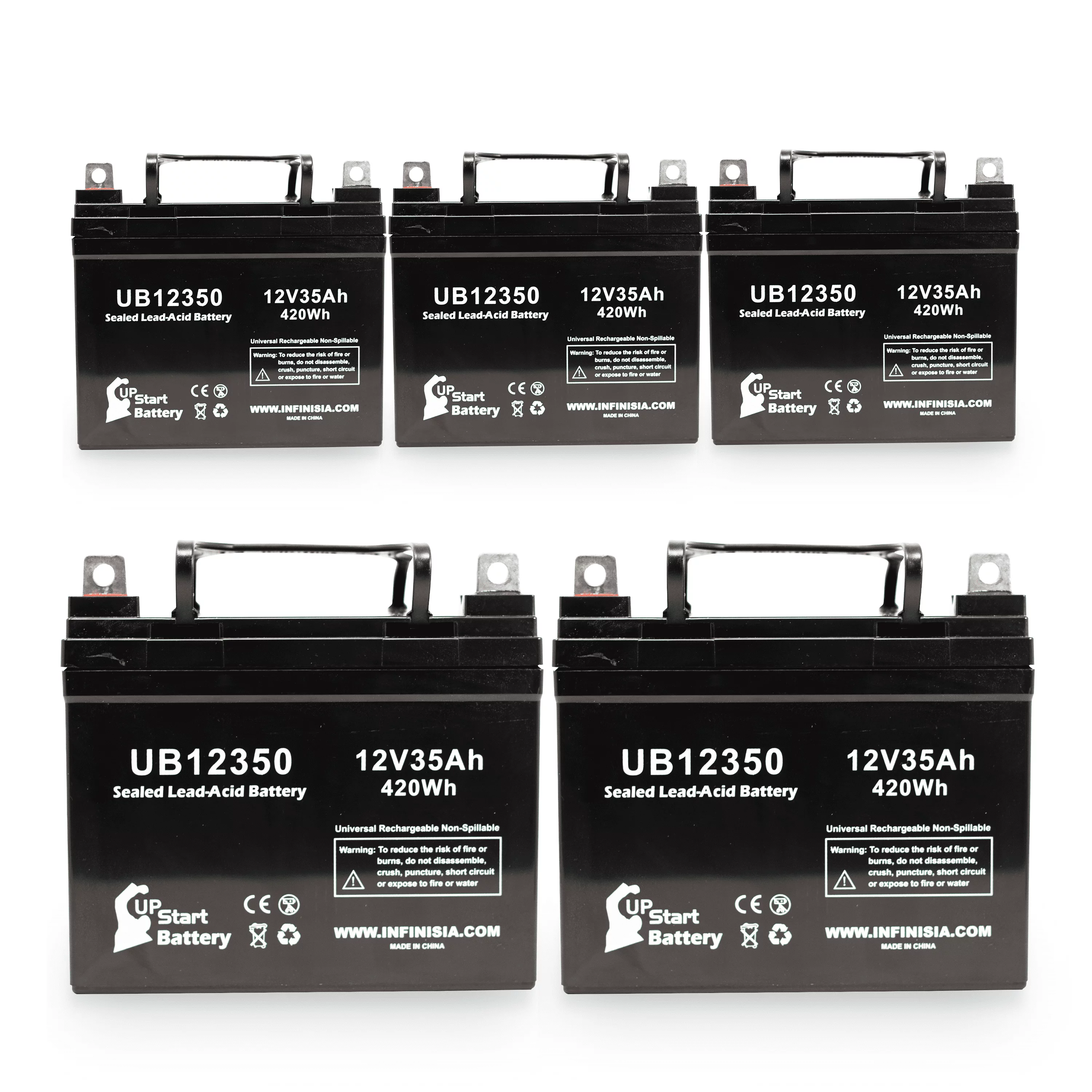 5x Pack - Compatible Suntech Targa16 Battery - Replacement UB12350 Universal Sealed Lead Acid Battery (12V, 35Ah, 35000mAh, L1 Terminal, AGM, SLA)