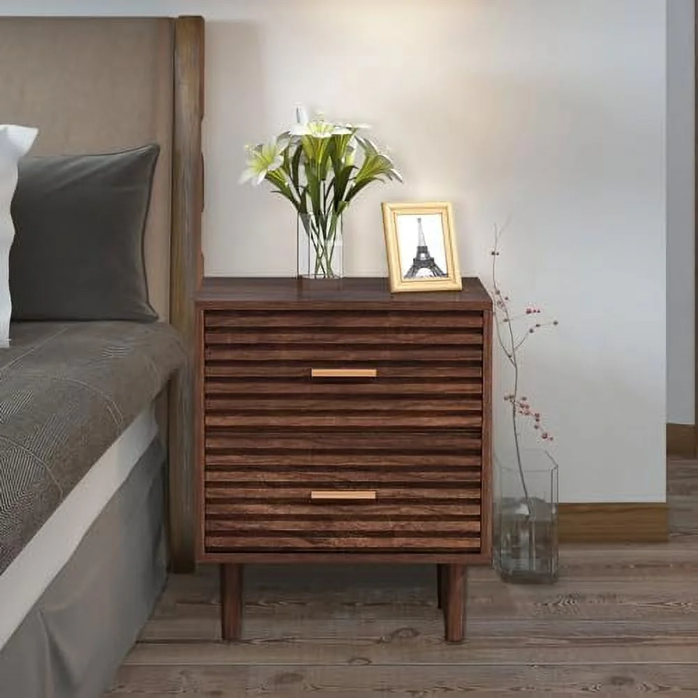 Night Stand Mid-Century Modern Bedside Table with 2  Drawers and Solid Wood Legs  Vintage Nightstand Wood Side Table Sofa End Table Accent Table Dresser for Bedroom  Livingroom