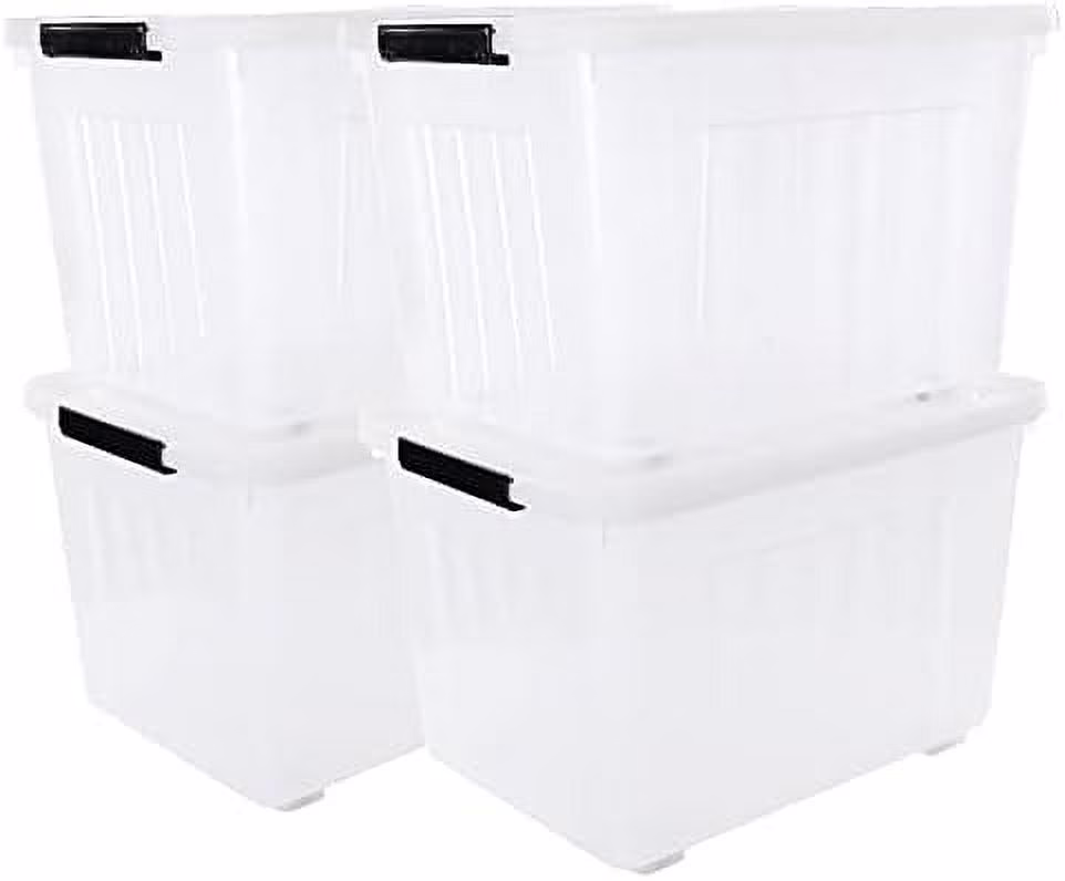 4 Packs 50 QT Storage Bins with Lids, Clear Large Plastic Storage Container Box