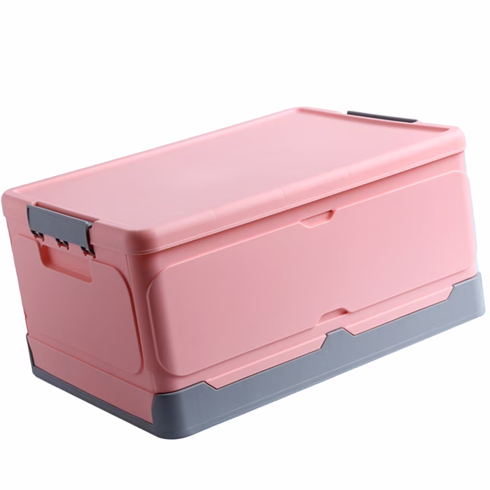 1Pc Foldable Storage Box Multifunction Storage Case Sundries Organizer Book Box with Lid for Home Dorm Room (Pink Size L)