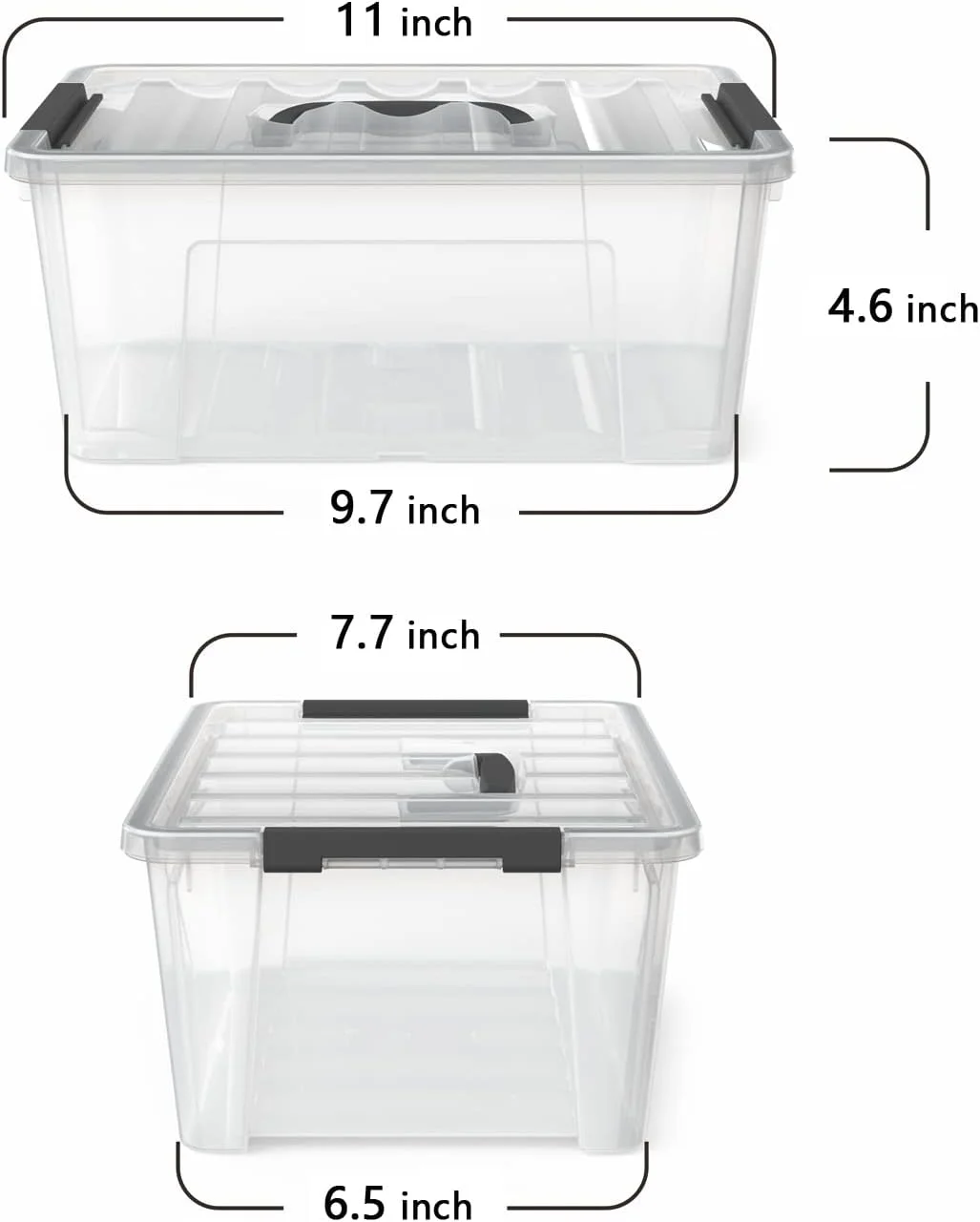Clear Storage Latch Bins, 6-Pack Storage Organizer Box with Handle and Lids, 5-Litre