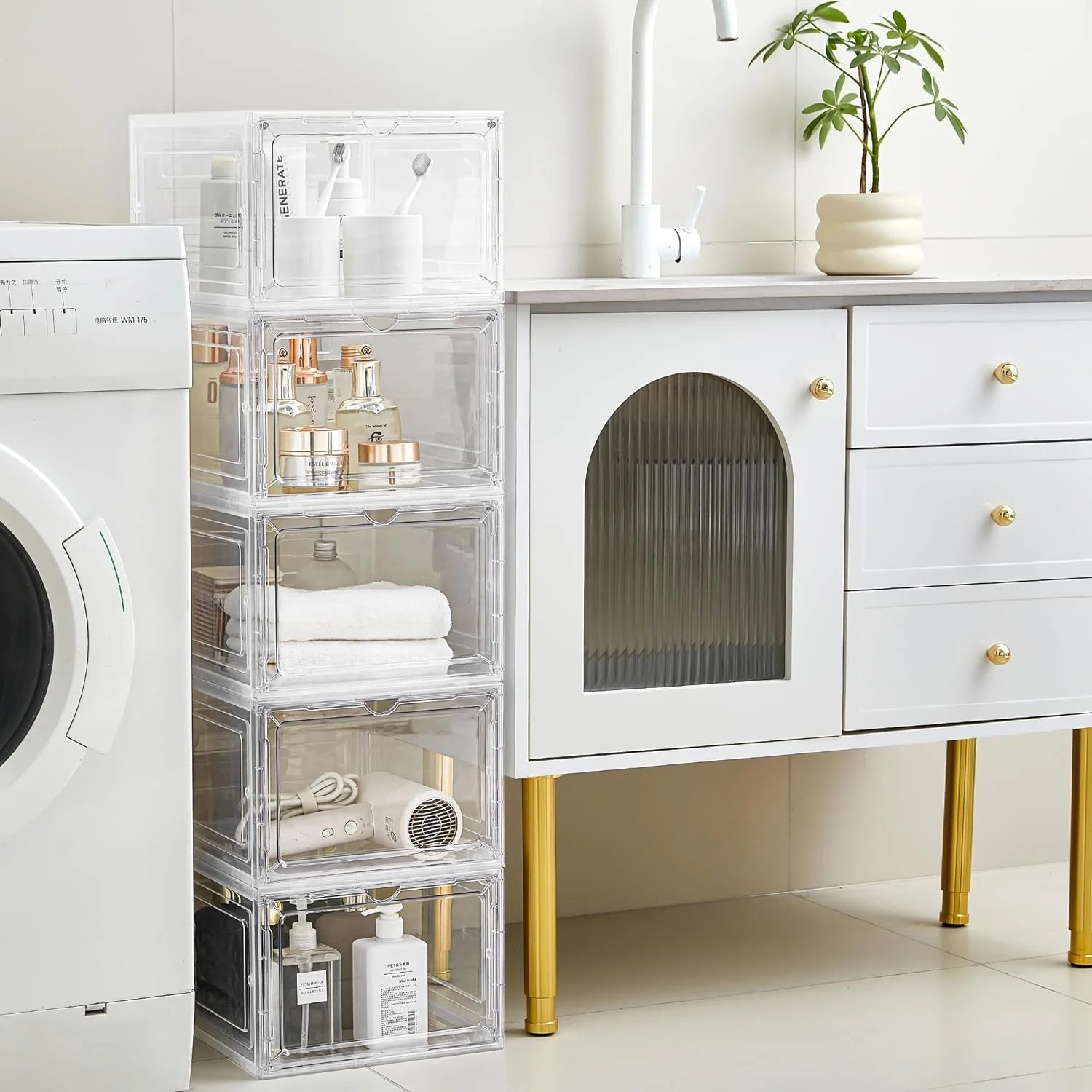 Storage Bins with Lids, 6 Pack Clear Plastic Storage Containers with Magnetic Acrylic Door, 19 Qt Stackable Storage Box for Home,Office Organizing