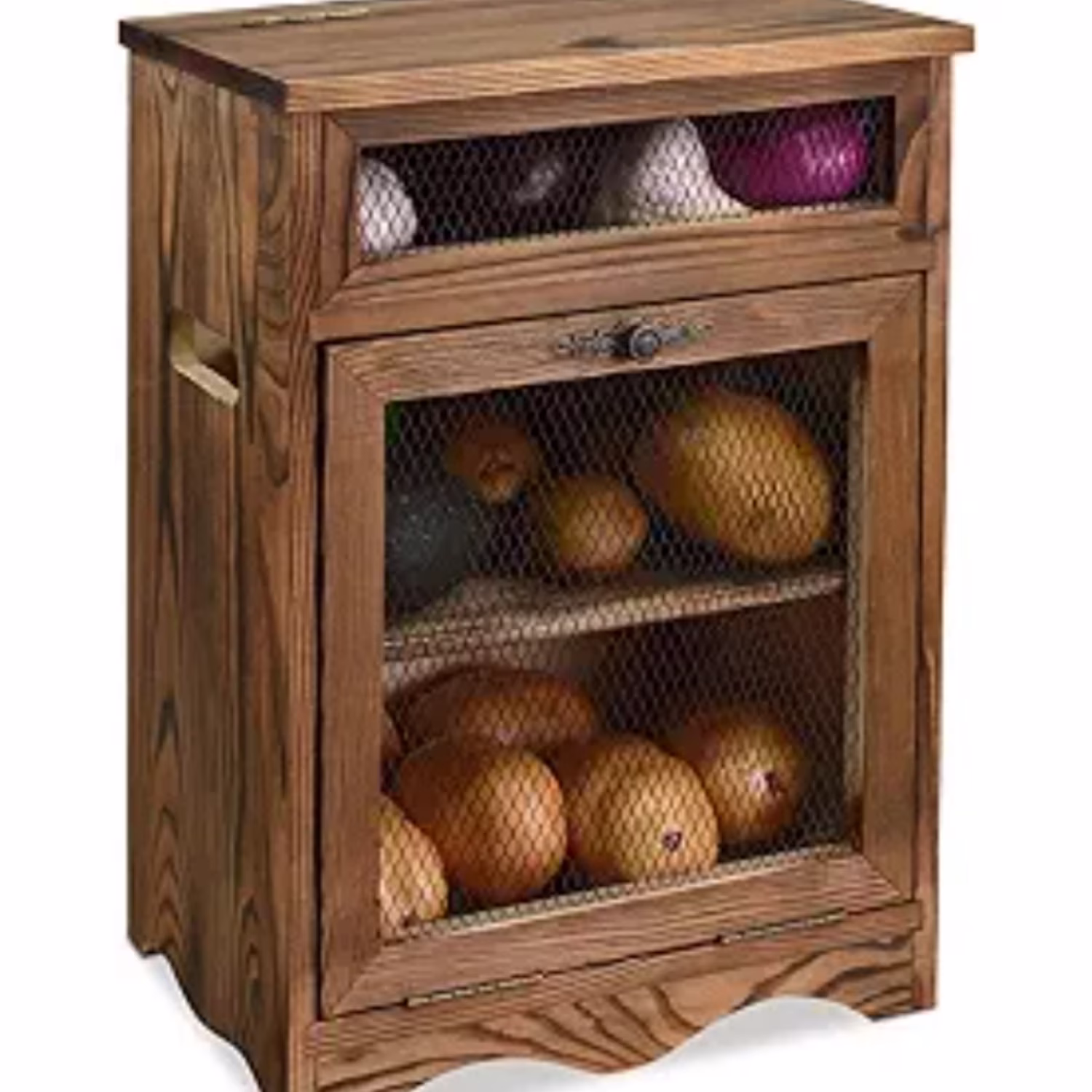 Design Free Assemble Wooden Countertop Potato and Onion Storage Bin Box,Countertop Storage Cabinet, Wooden Bread Boxes, Potato Storage, Coffee Station,11.8W x 6.8D x 16H in, Rustic Color