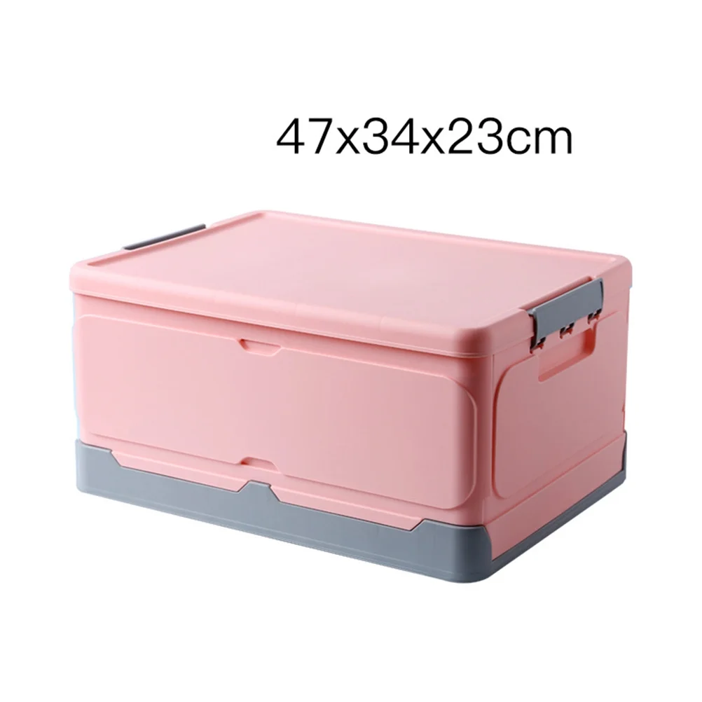 1Pc Foldable Storage Box Multifunction Storage Case Sundries Organizer Book Box with Lid for Home Dorm Room (Pink Size L)