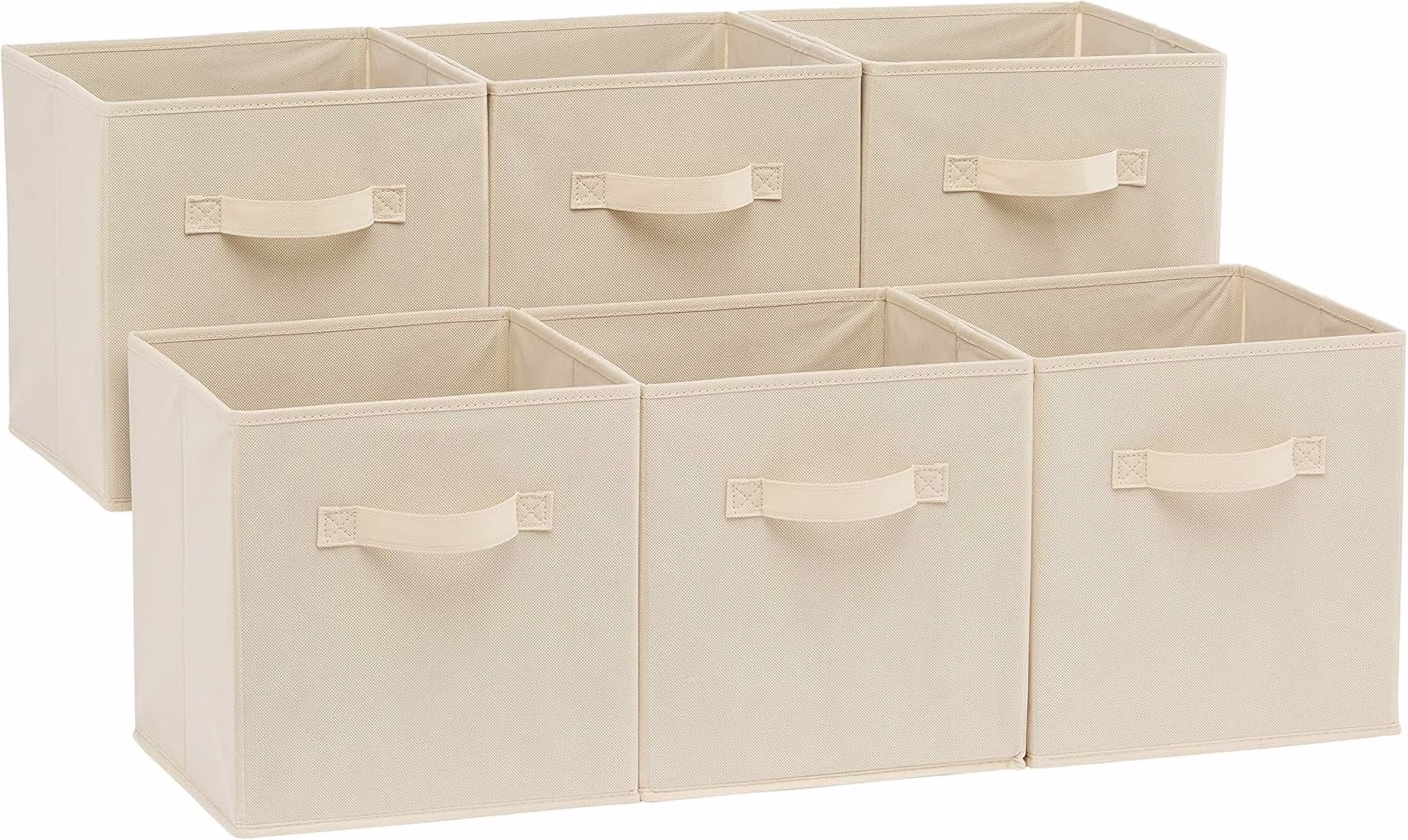 Cube Organizer Storage Bins Handles, Collapsible Fabric, Pack of 6, 10.5"x10.5"x11", White/ Light Grey Stripe