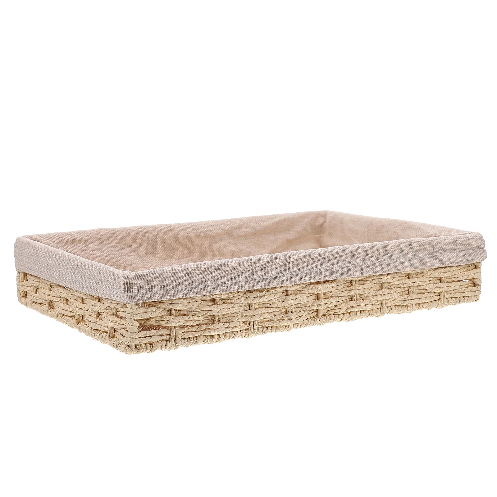 Tabletop Basket Woven Storage Collapsible Rattan Boxes Bin Office Beige