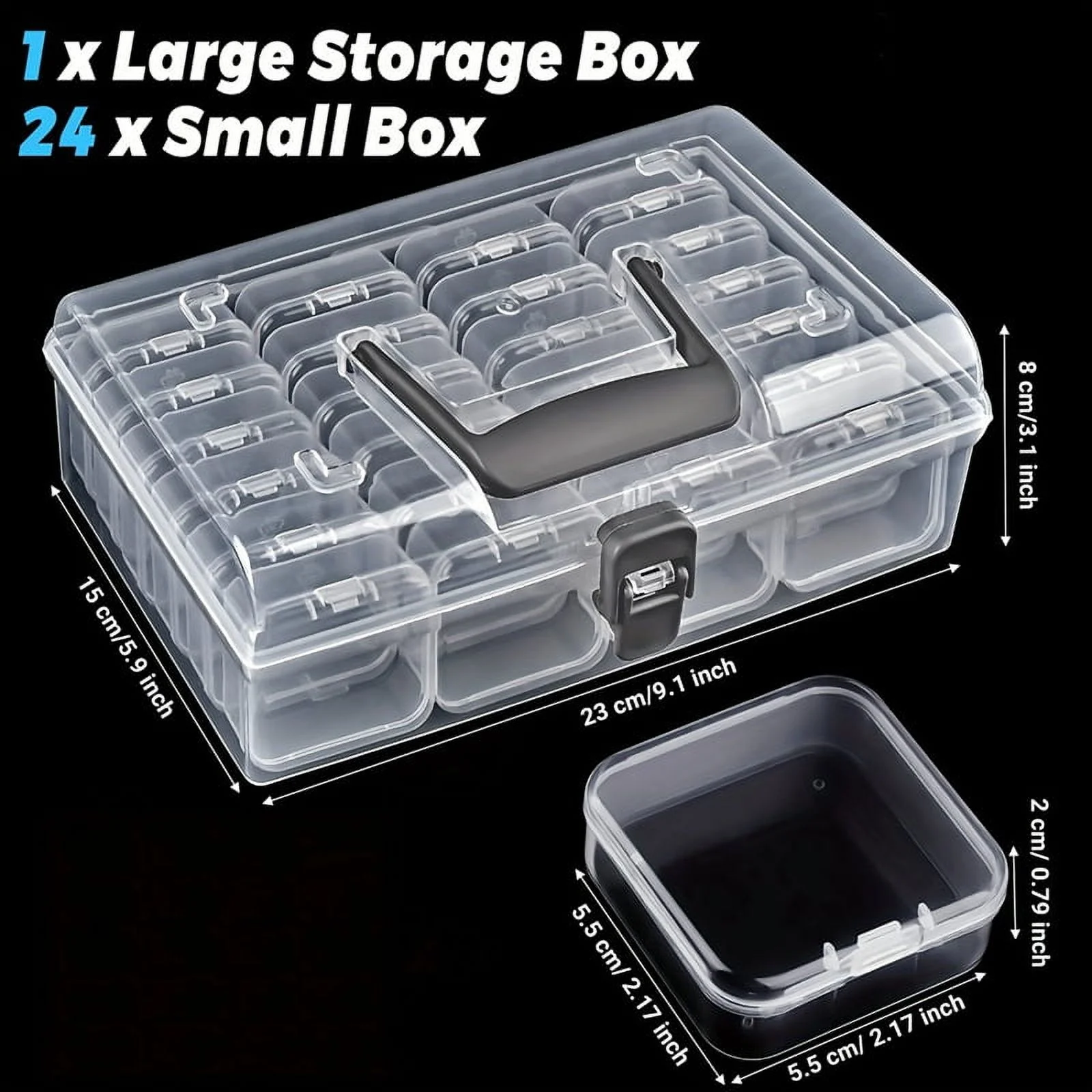 Bead Organizer Box with Handle, 24 Pcs Rectangle Storage Plastic Cases, Mini Clear Bead Storage Contai