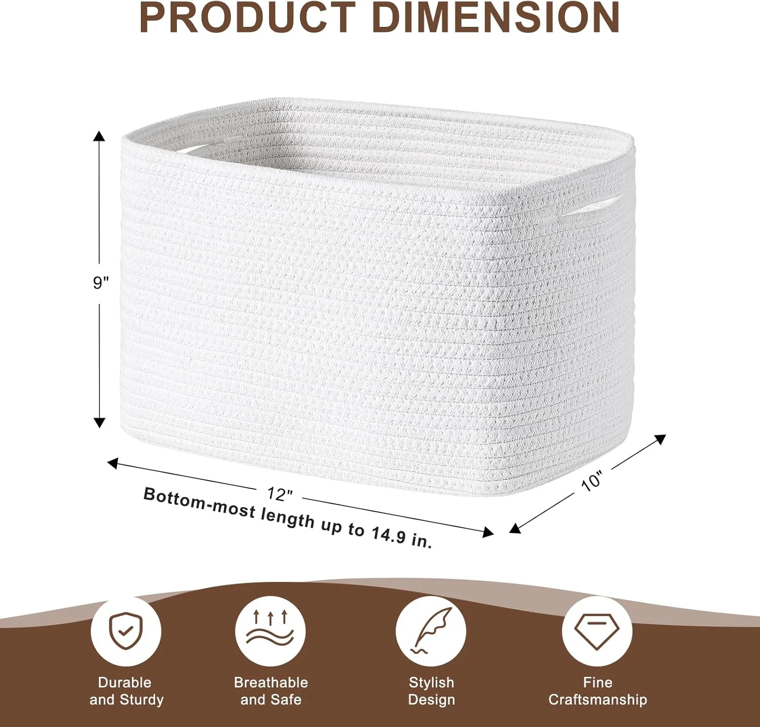 Storage Cube Bins -Storage Basket for Organizing, 12”x10”x9” Decorative Storage Cubes, Cotton Rope Organizer Shelfs, Woven Basket with Handles for Home, Laundry (4-Pack, White)