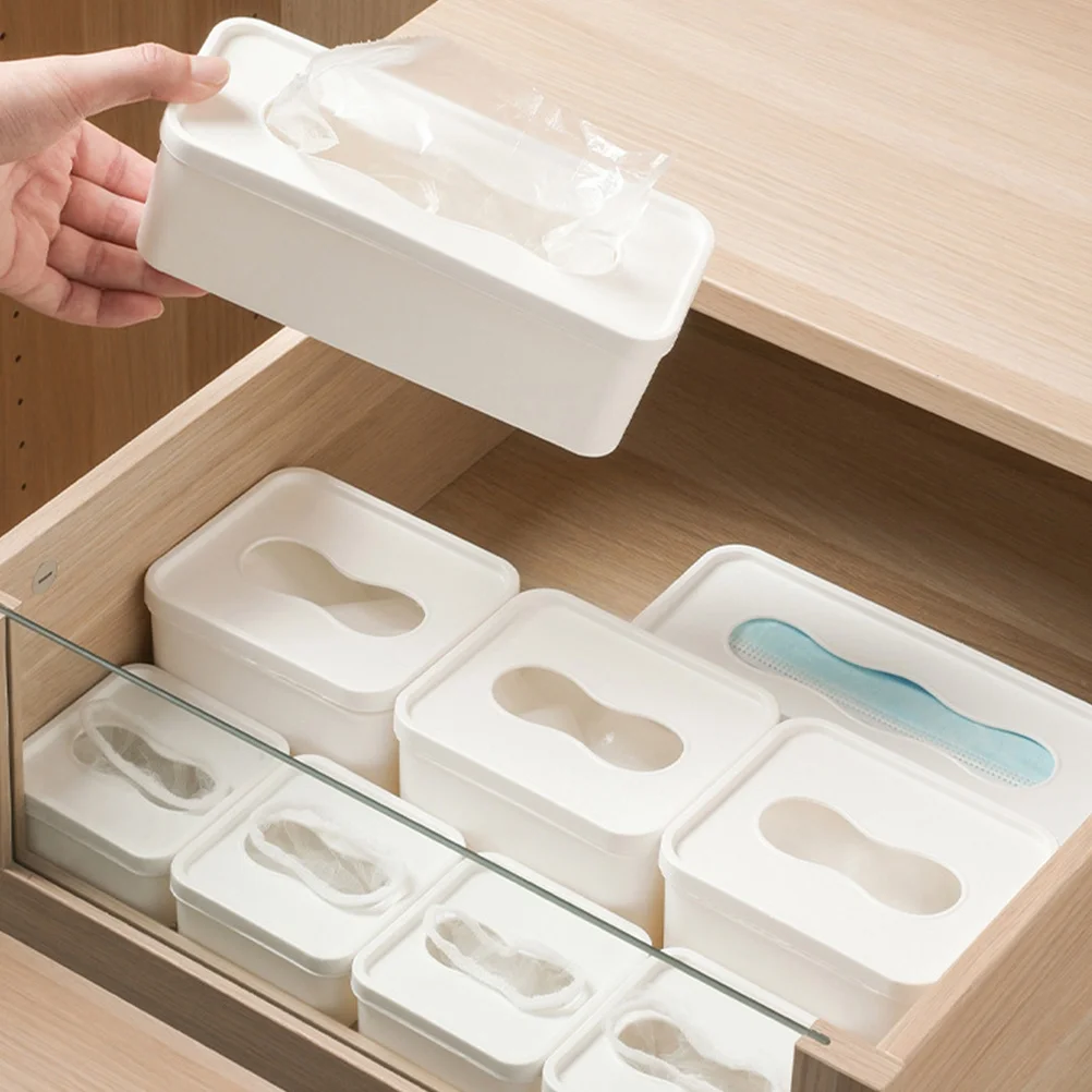 2 Pcs Clear Bins Mask Storage Box Gloves Storage Holder 21.3x8.5cm White