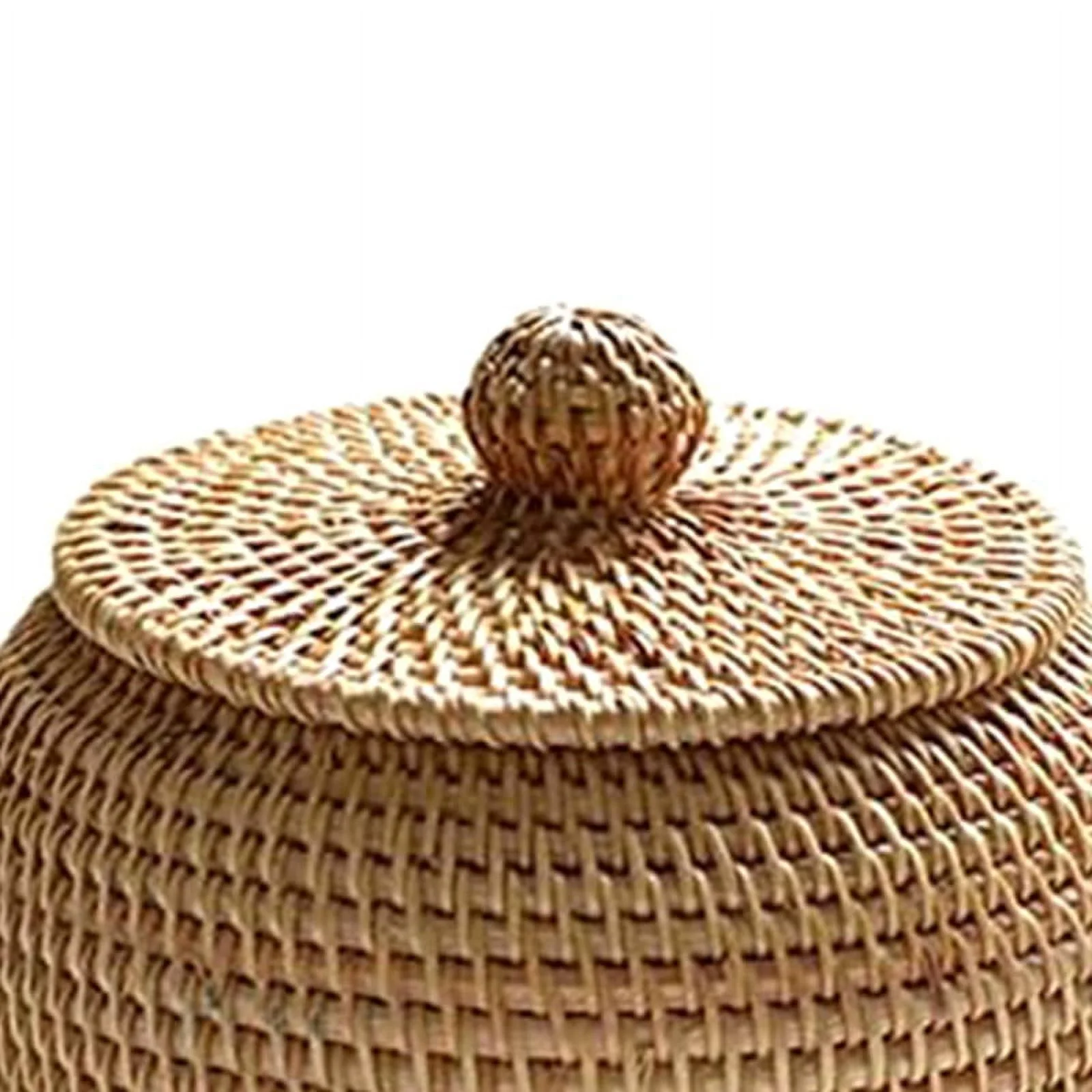 Round Rattan Box with Lid, Hand Woven Storage Box, Multifunctional Desktop Tray Storage Basket Decoration for Home