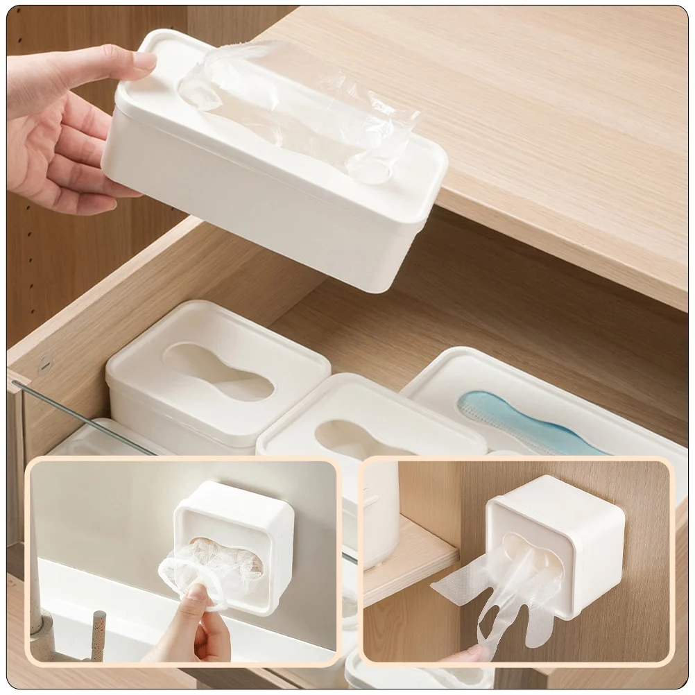 2 Pcs Clear Bins Mask Storage Box Gloves Storage Holder 21.3x8.5cm White