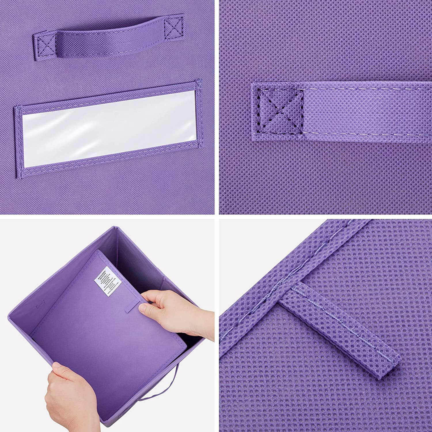 13x13 Inch Cube Storage Bins(Set of 8)-Basket Bins with 8 Labels Window Cards & a Pen - Collapsible Storage Organizer Boxes Cube For Nursery Home & Office-Purple