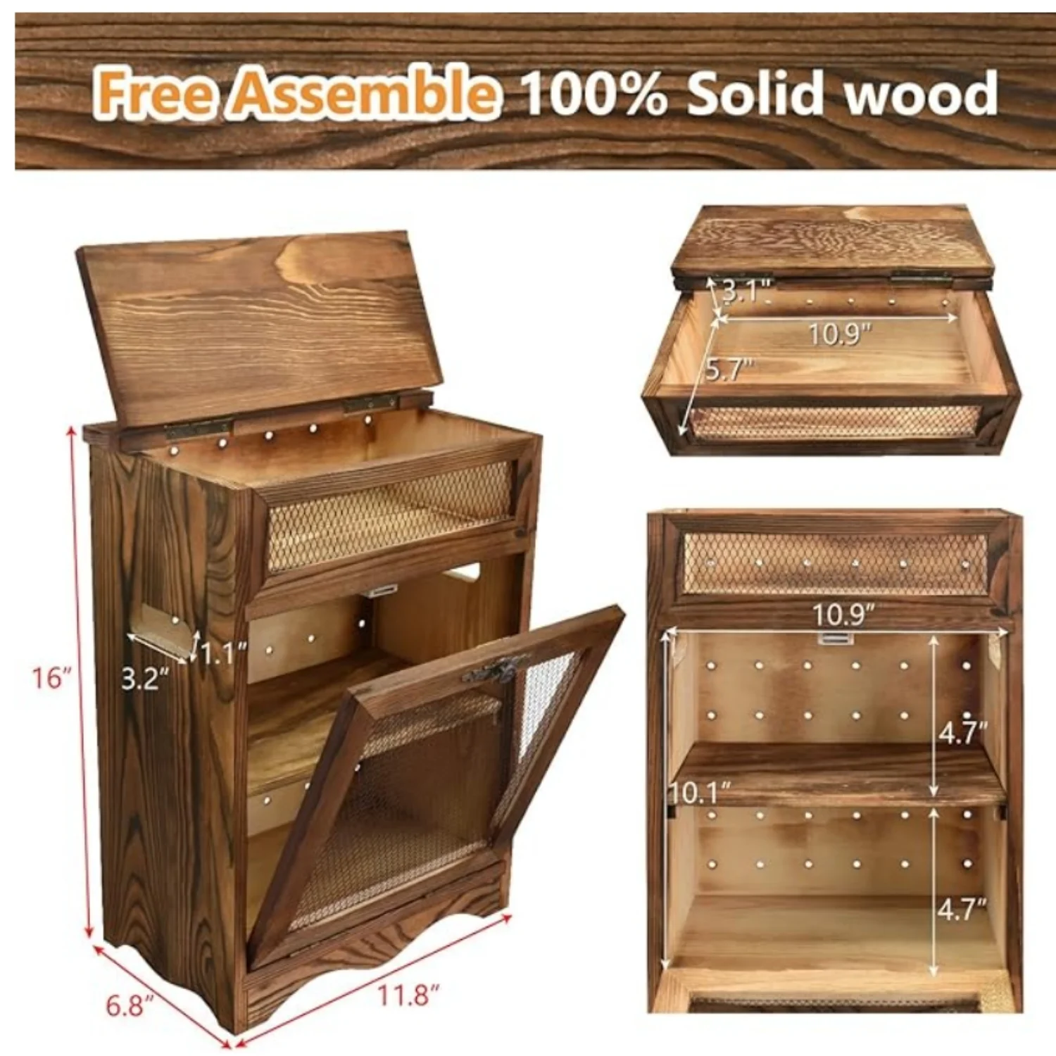 Design Free Assemble Wooden Countertop Potato and Onion Storage Bin Box,Countertop Storage Cabinet, Wooden Bread Boxes, Potato Storage, Coffee Station,11.8W x 6.8D x 16H in, Rustic Color