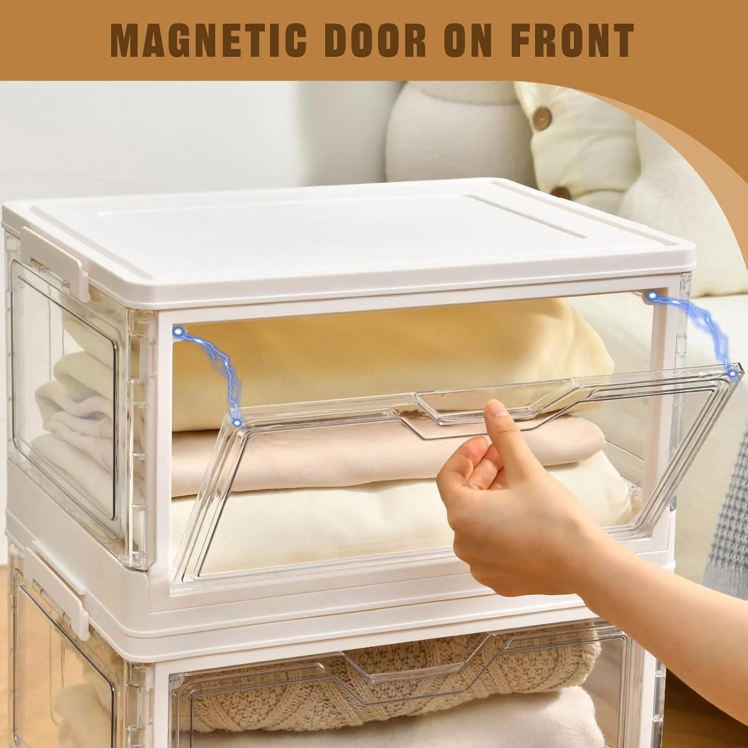 Collapsible Plastic Storage Bins with Wheels | Clear Stackable Design with Lids & Open Door | Foldable Organizer for Closet, Bedroom & Living Room