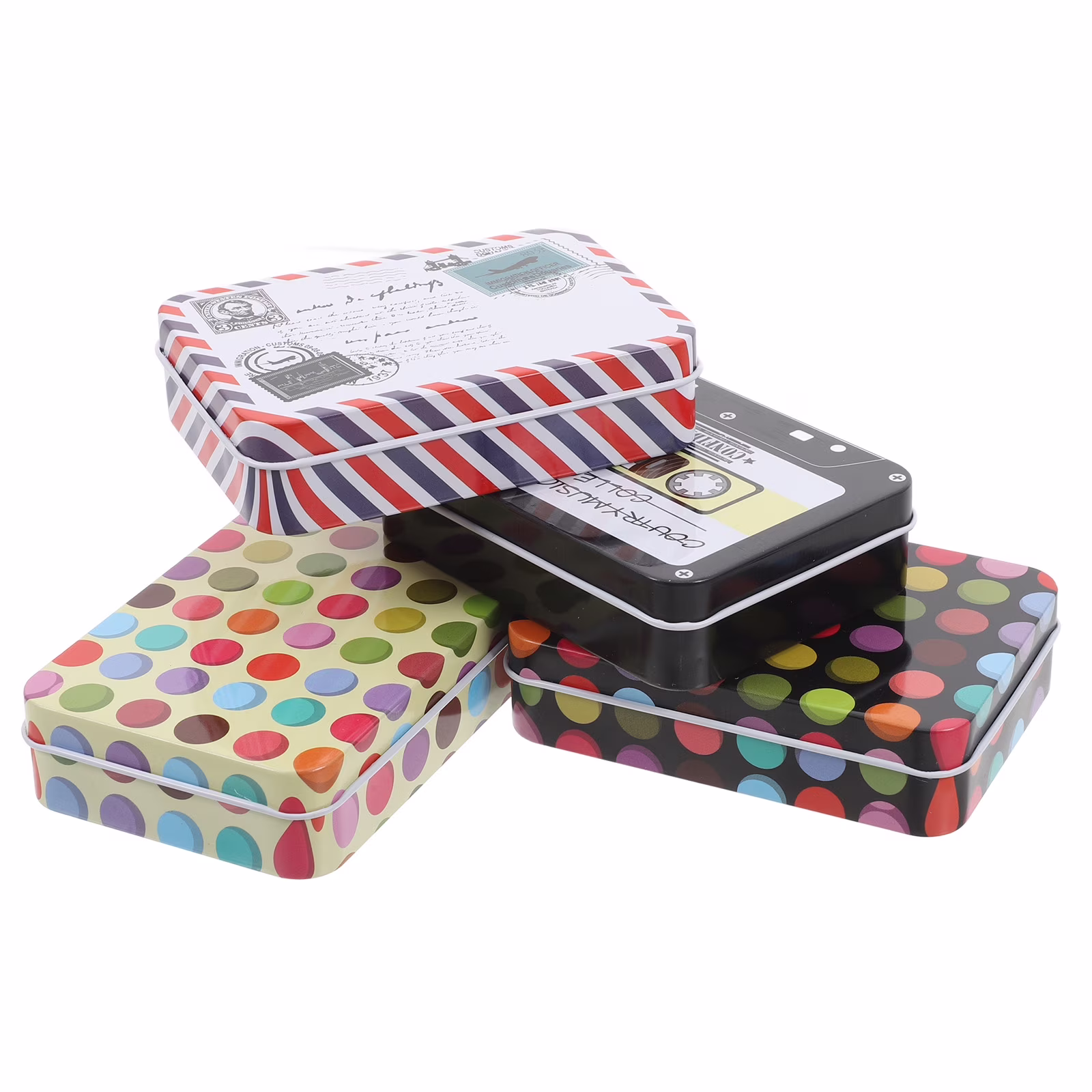 4Pcs Portable Multicolor Mini Rectangular Iron Tin Box With Metal Lid Empty Small Storage Container For Small Present Decor Multi