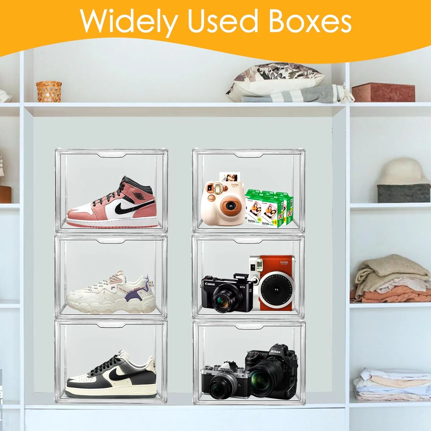 10Pack Purse Organizer for Closet Clear Acrylic Display Case Handbag Storage Organizer Box with Magnetic Door Stackable Storage Bins with Dustproof Lid for Book Toys Shoes Cosmetic Collectibles