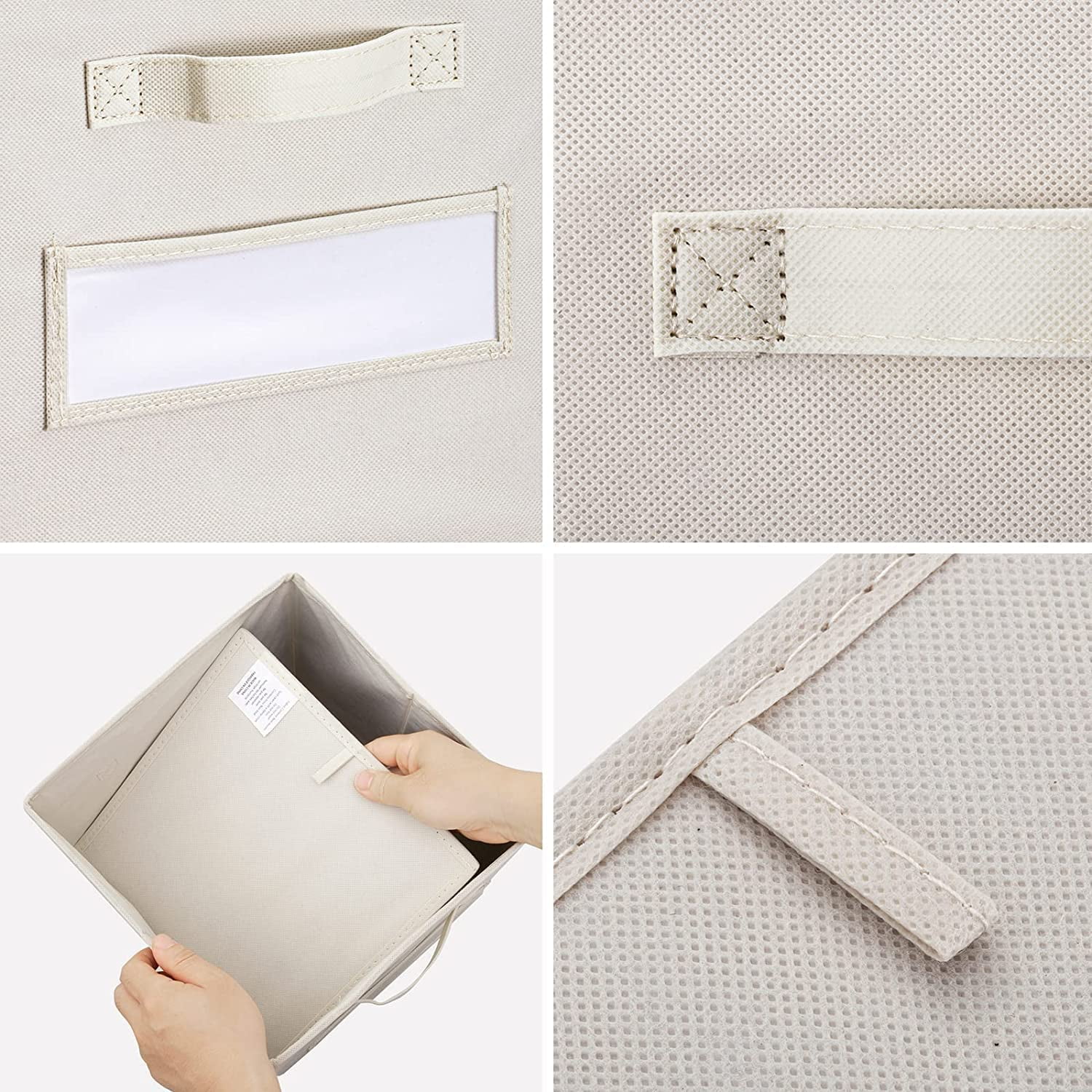 13x13 Inch Cube Storage Bins(Set of 8)-Basket Bins with 8 Labels Window Cards & a Pen - Collapsible Storage Organizer Boxes Cube For Nursery Home & Office-Beige